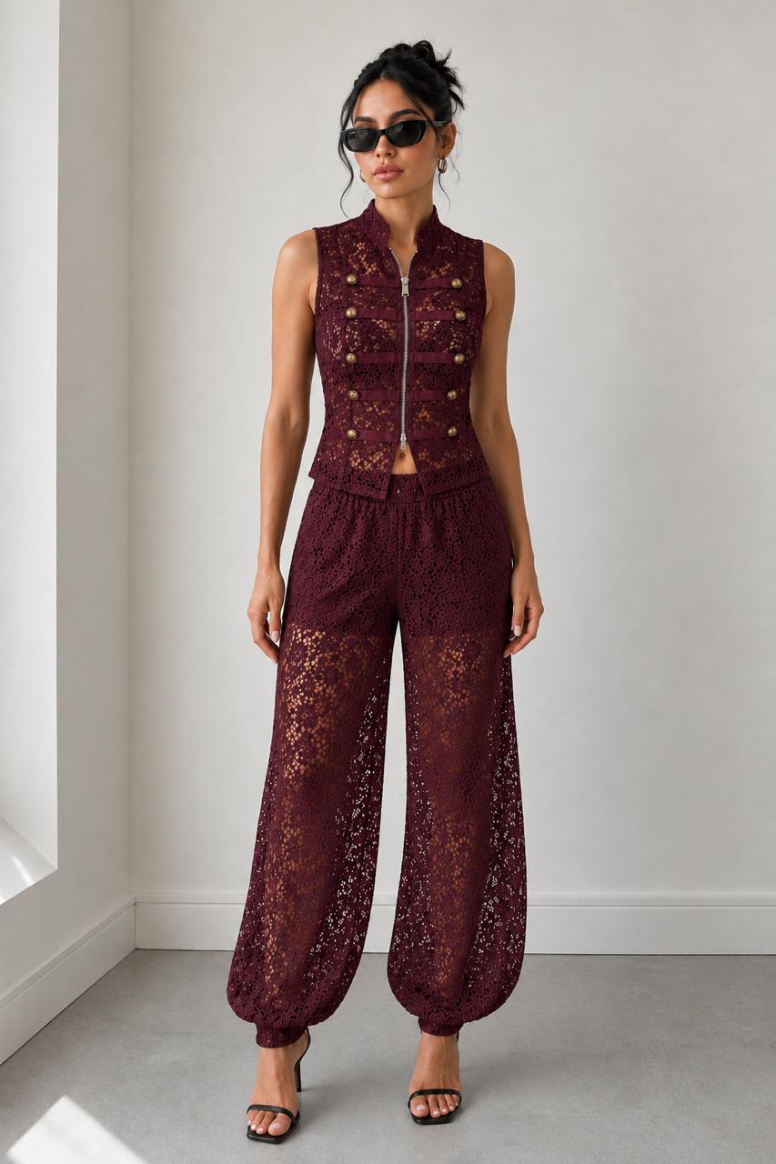 Irina | Conjunto de Chaleco de Encaje y Pantalón Globo