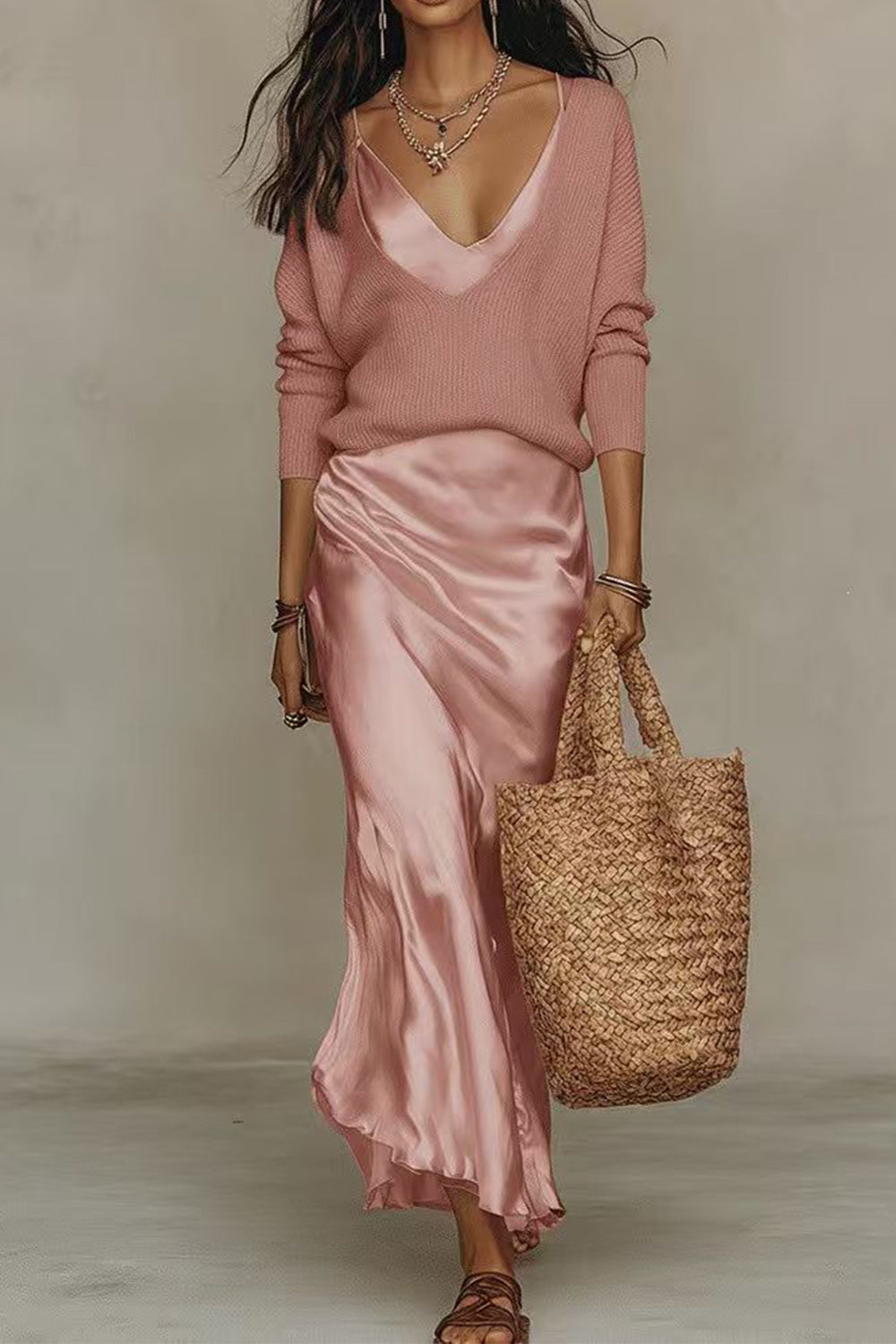 Jovita | Conjunto de Jersey y Vestido Largo de Satén