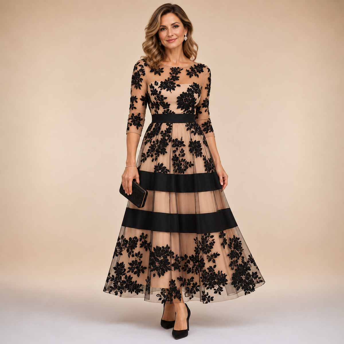 Odette | Vestido Midi de Tul con Bordado Floral