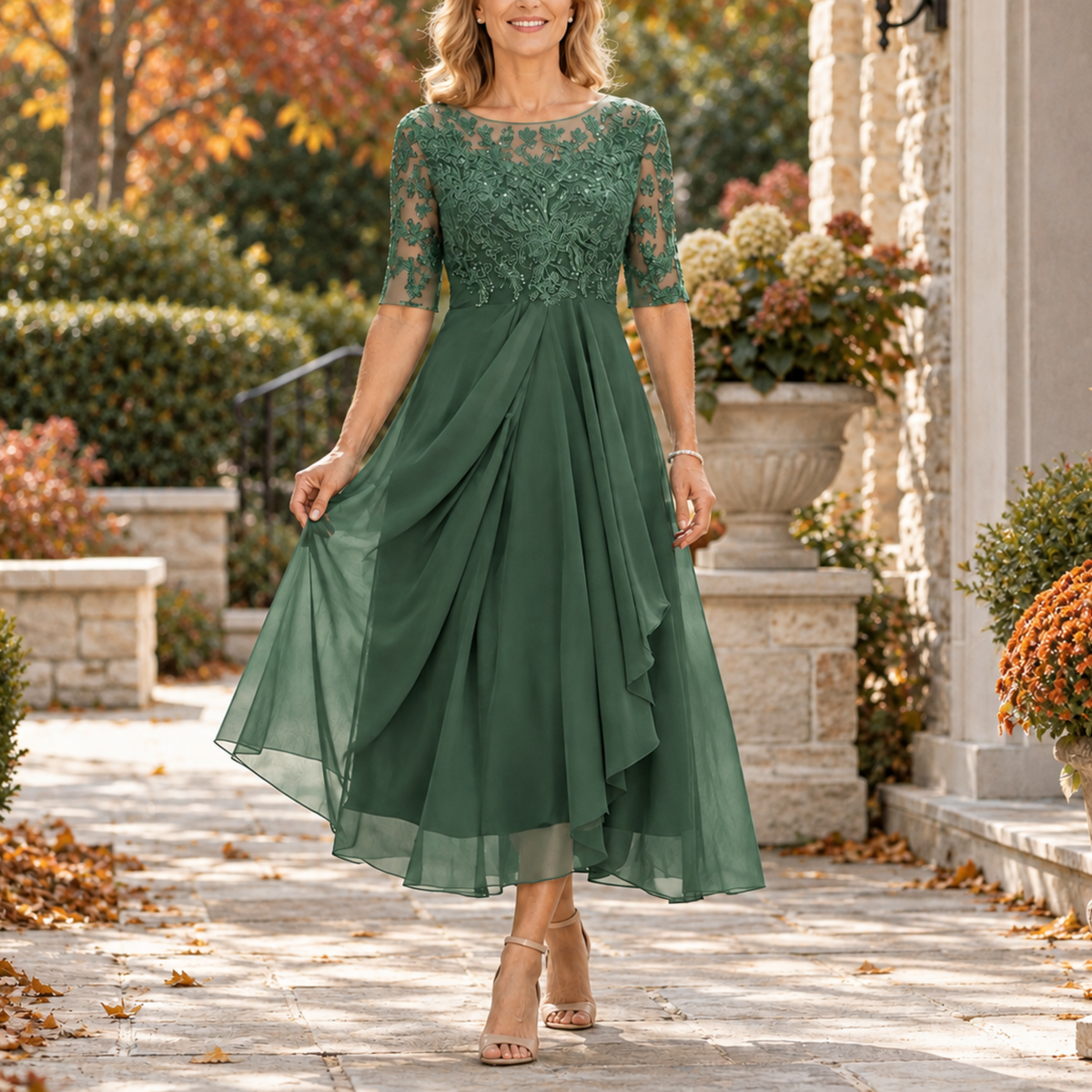 Inmaculada | Vestido Midi de Encaje con Falda en Capas