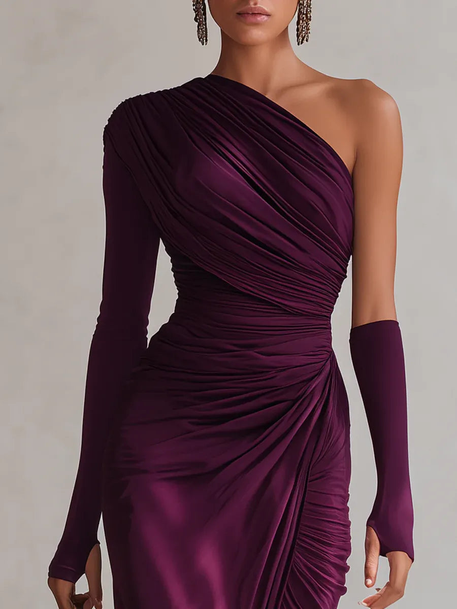 Isadora | Vestido Largo Drapeado de Un Hombro