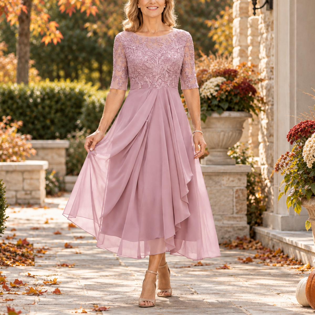 Inmaculada | Vestido Midi de Encaje con Falda en Capas