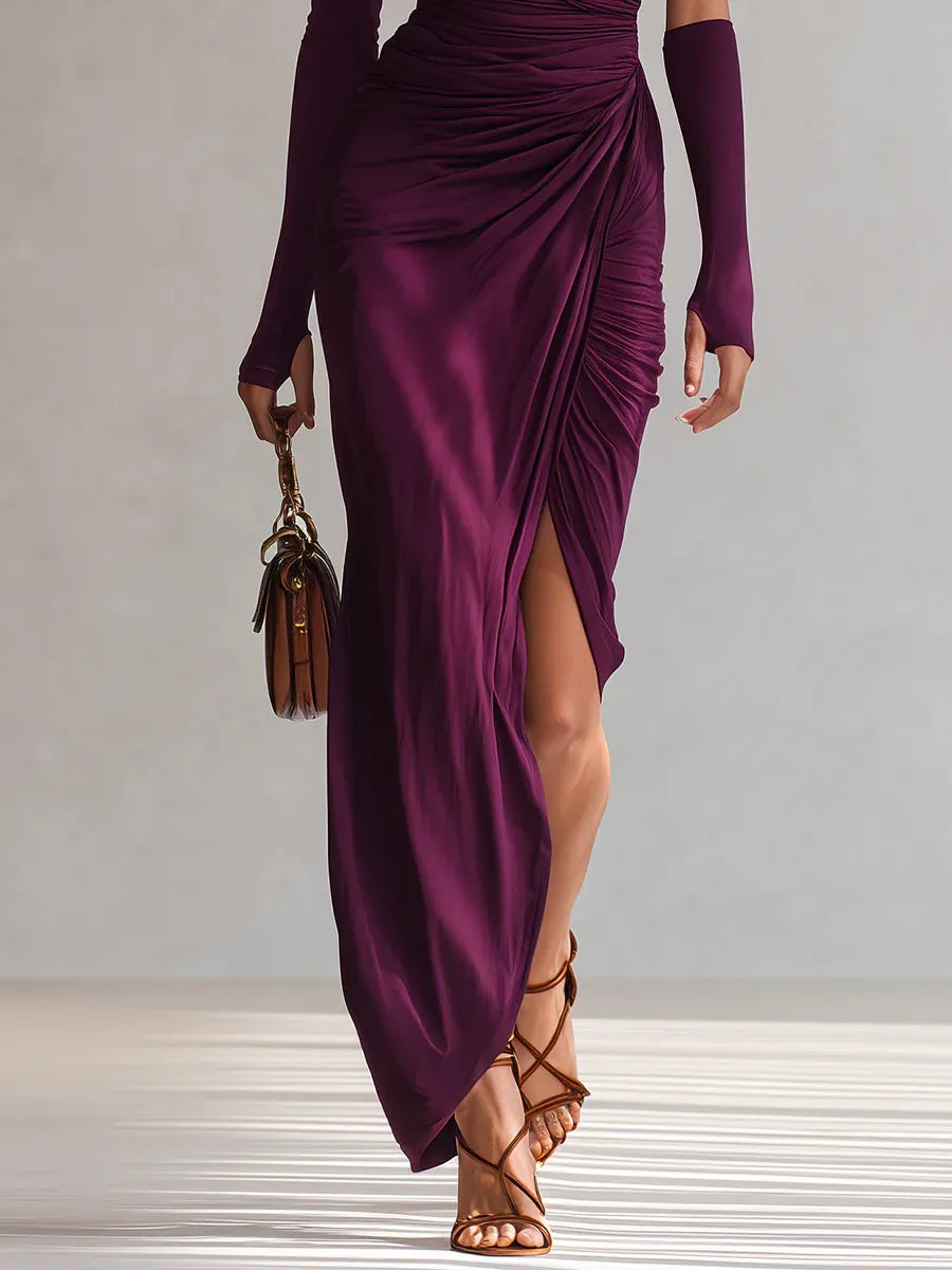 Isadora | Vestido Largo Drapeado de Un Hombro