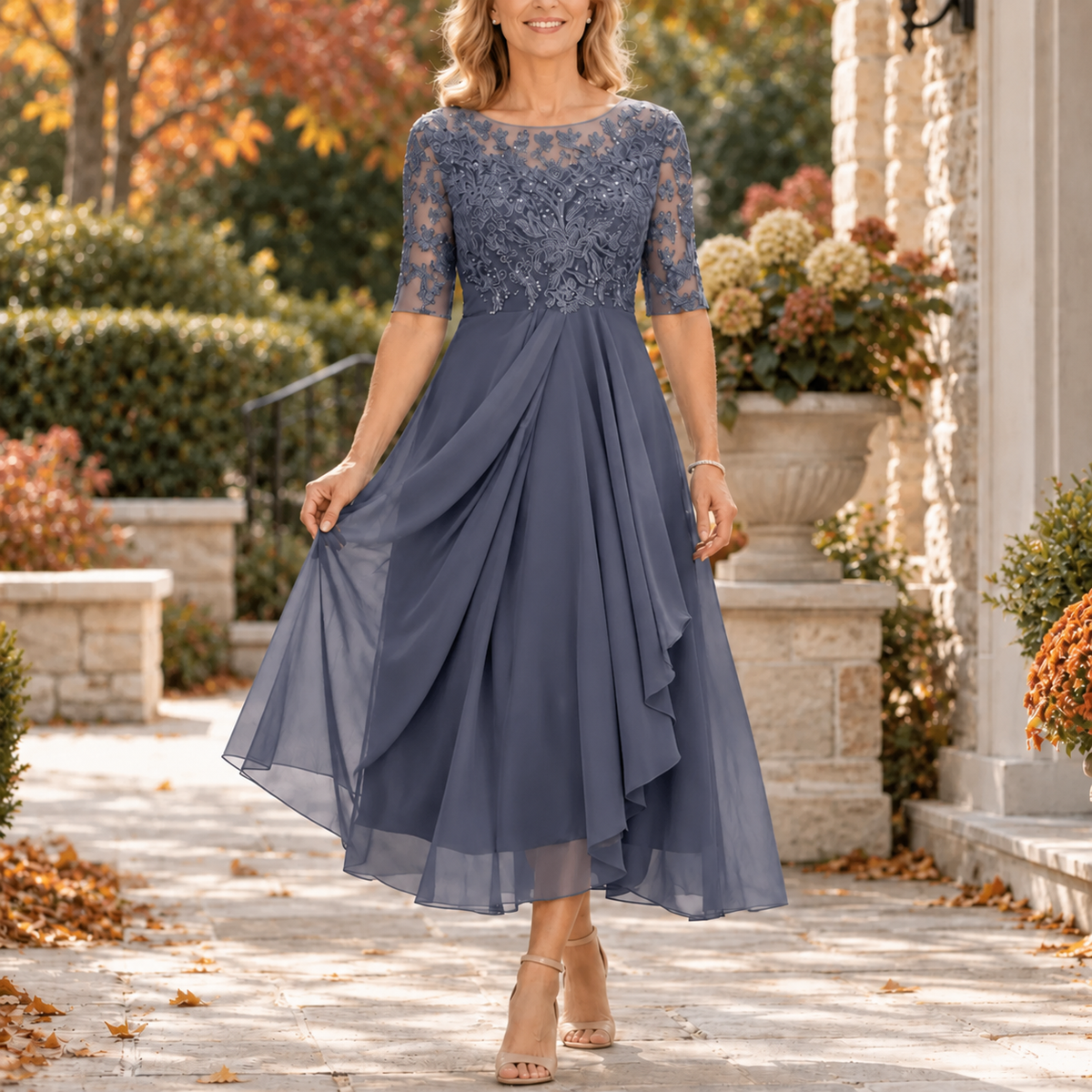 Inmaculada | Vestido Midi de Encaje con Falda en Capas