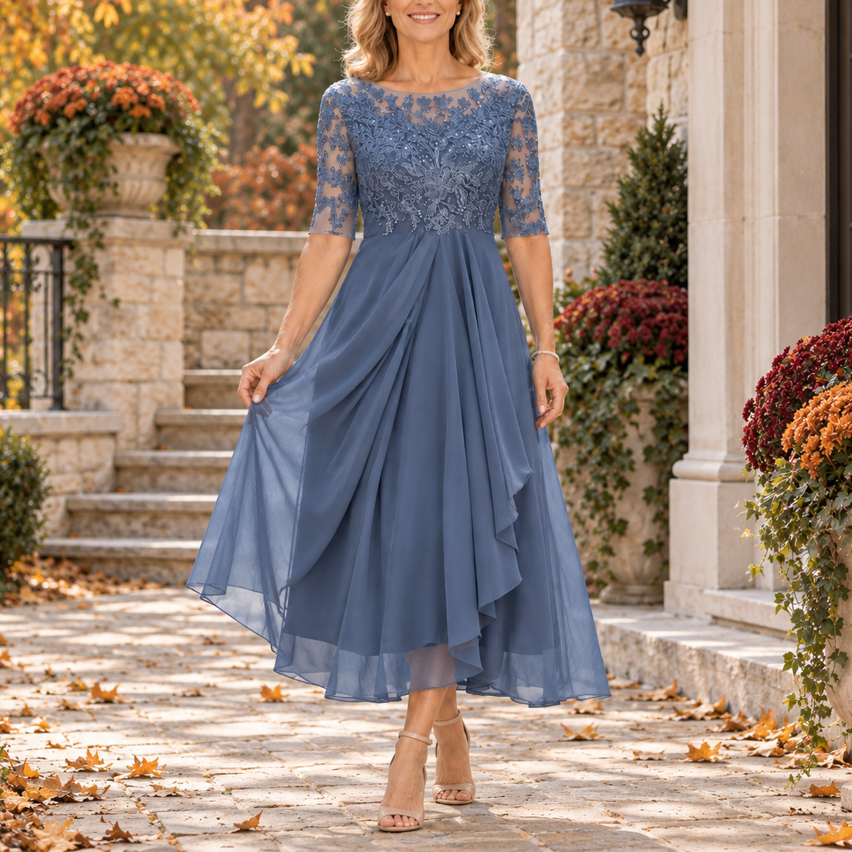 Inmaculada | Vestido Midi de Encaje con Falda en Capas