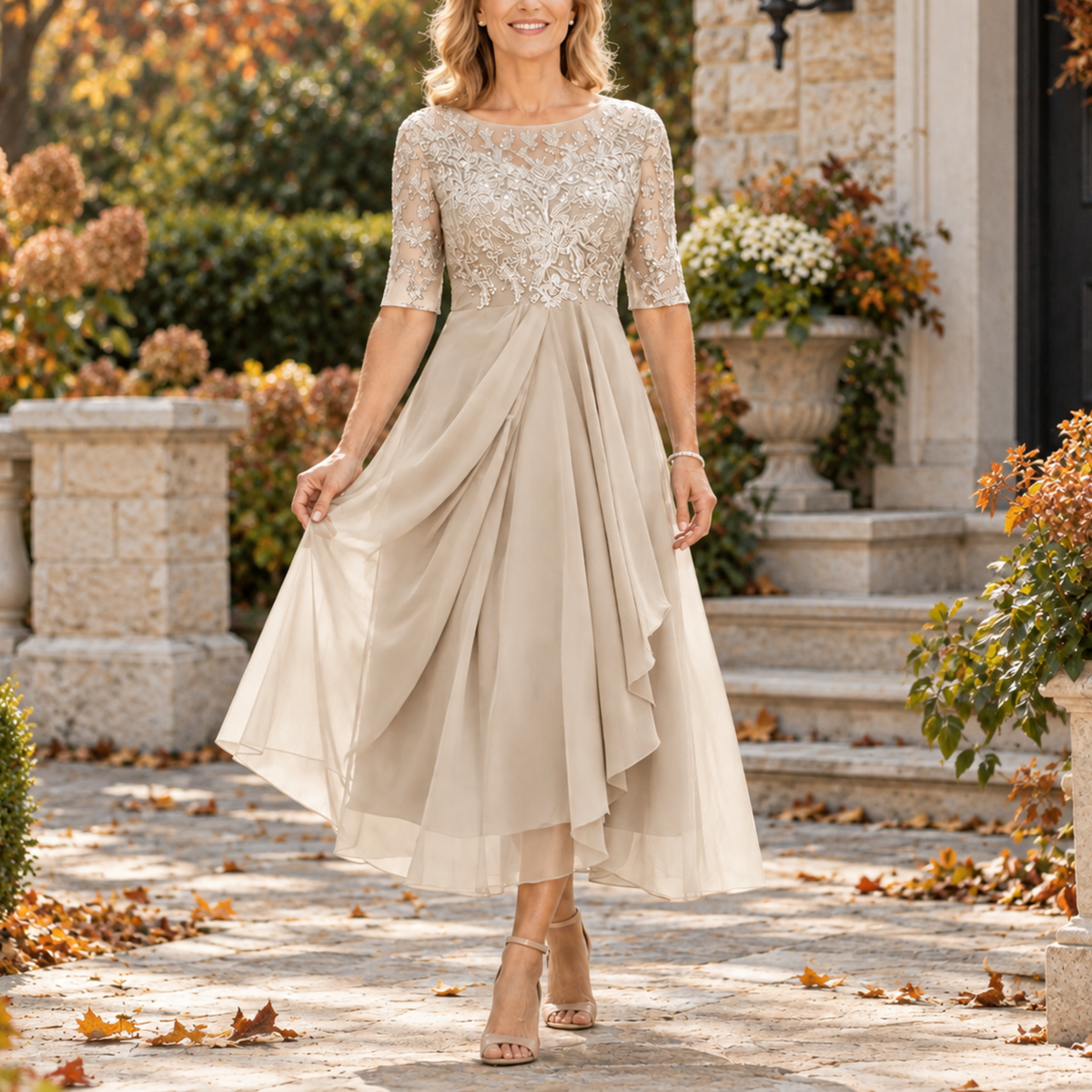 Inmaculada | Vestido Midi de Encaje con Falda en Capas