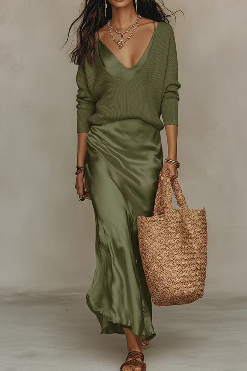 Jovita | Conjunto de Jersey y Vestido Largo de Satén