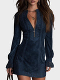 Celeste | Vestido Corto Efecto Ante con Encaje