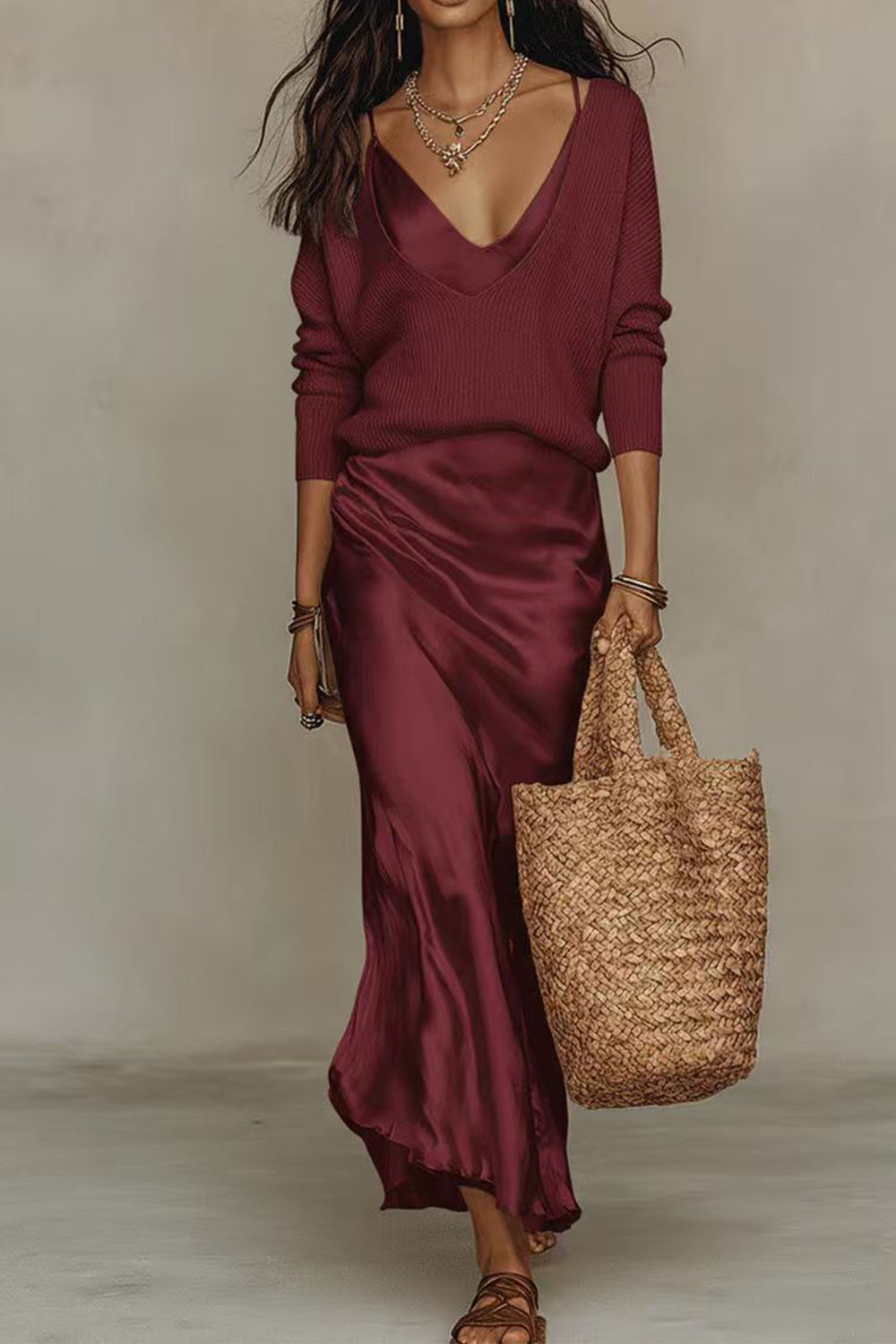 Jovita | Conjunto de Jersey y Vestido Largo de Satén