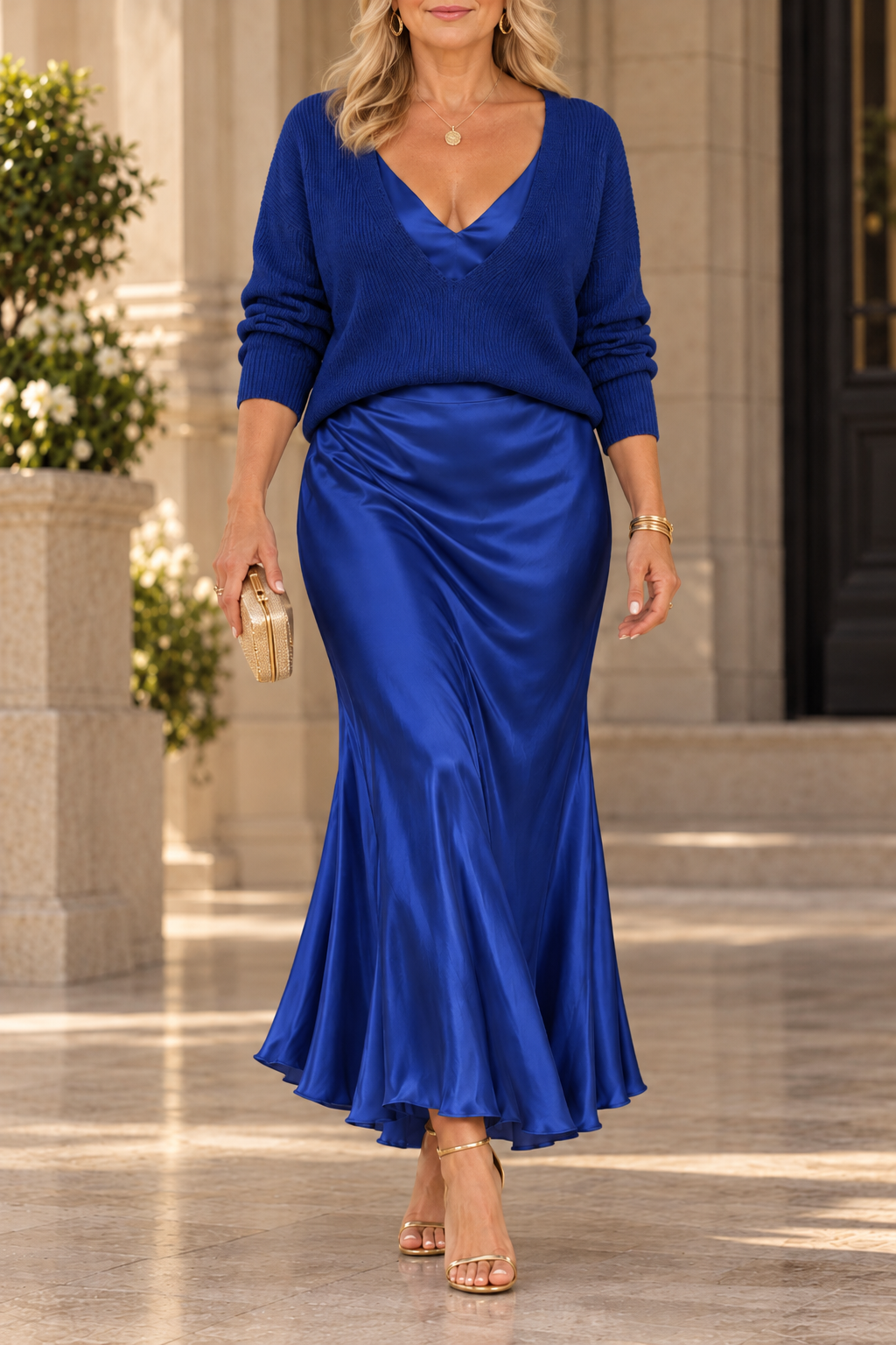 Jovita | Conjunto de Jersey y Vestido Largo de Satén