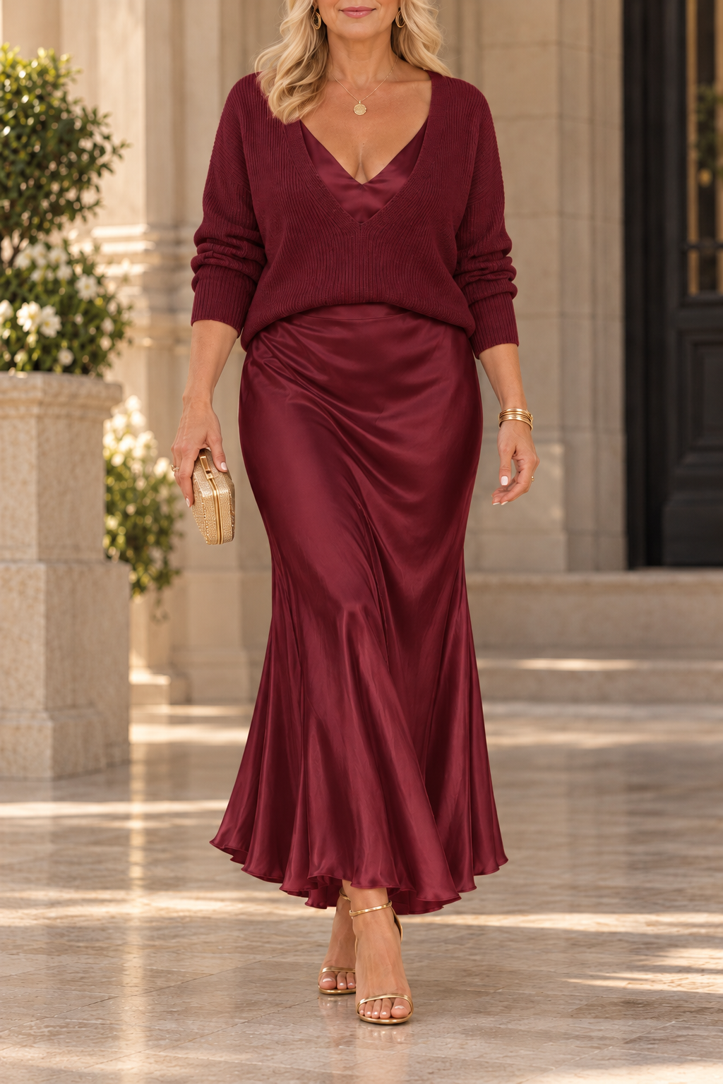 Jovita | Conjunto de Jersey y Vestido Largo de Satén
