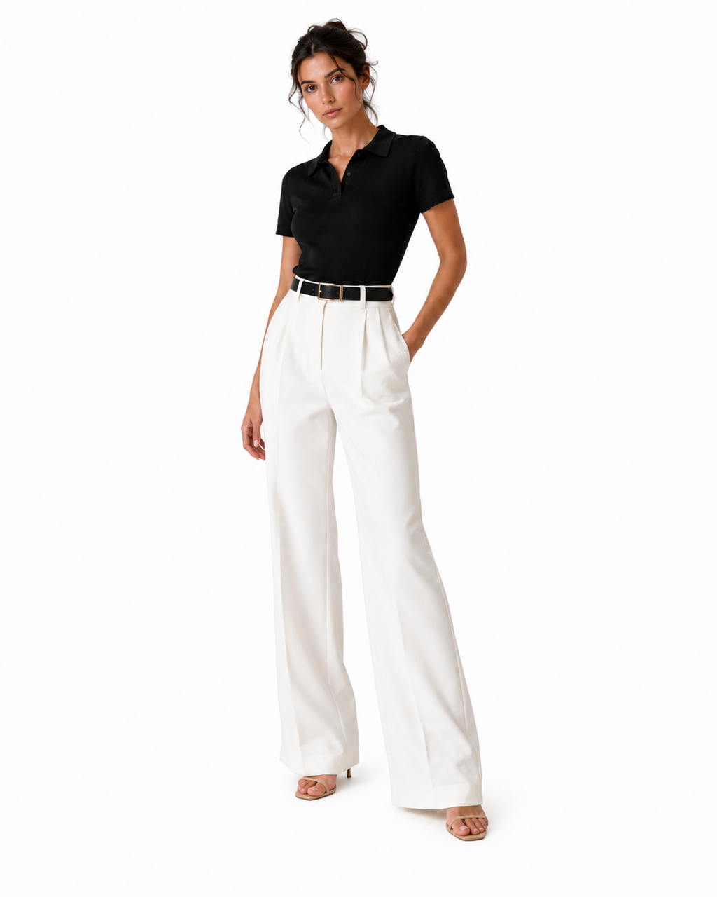 Cinthia | Pantalón Blanco Ancho de Cintura Alta