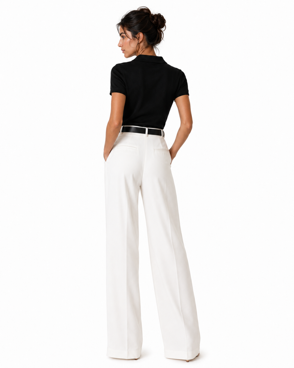 Cinthia | Pantalón Blanco Ancho de Cintura Alta