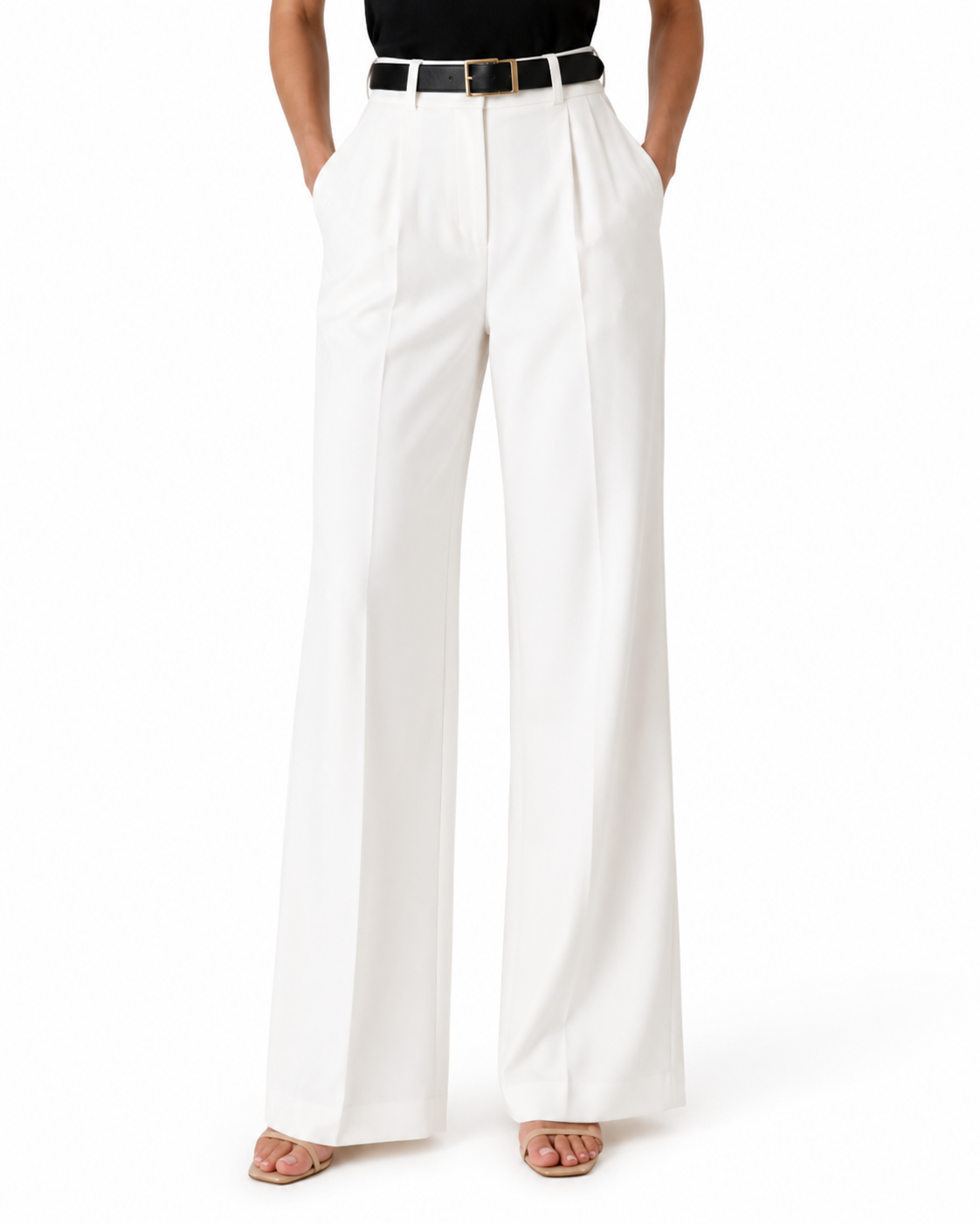 Cinthia | Pantalón Blanco Ancho de Cintura Alta