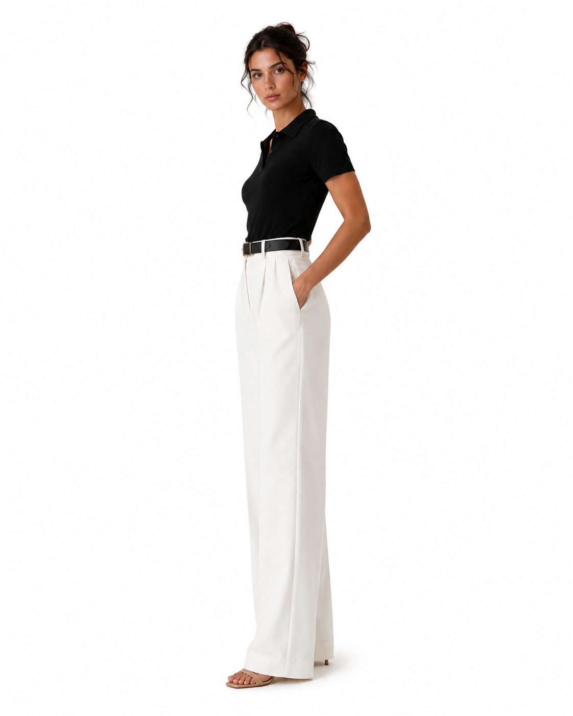 Cinthia | Pantalón Blanco Ancho de Cintura Alta
