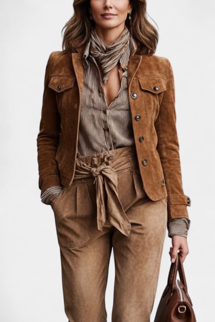 Wanda | Chaqueta Corta Efecto Ante con Solapas