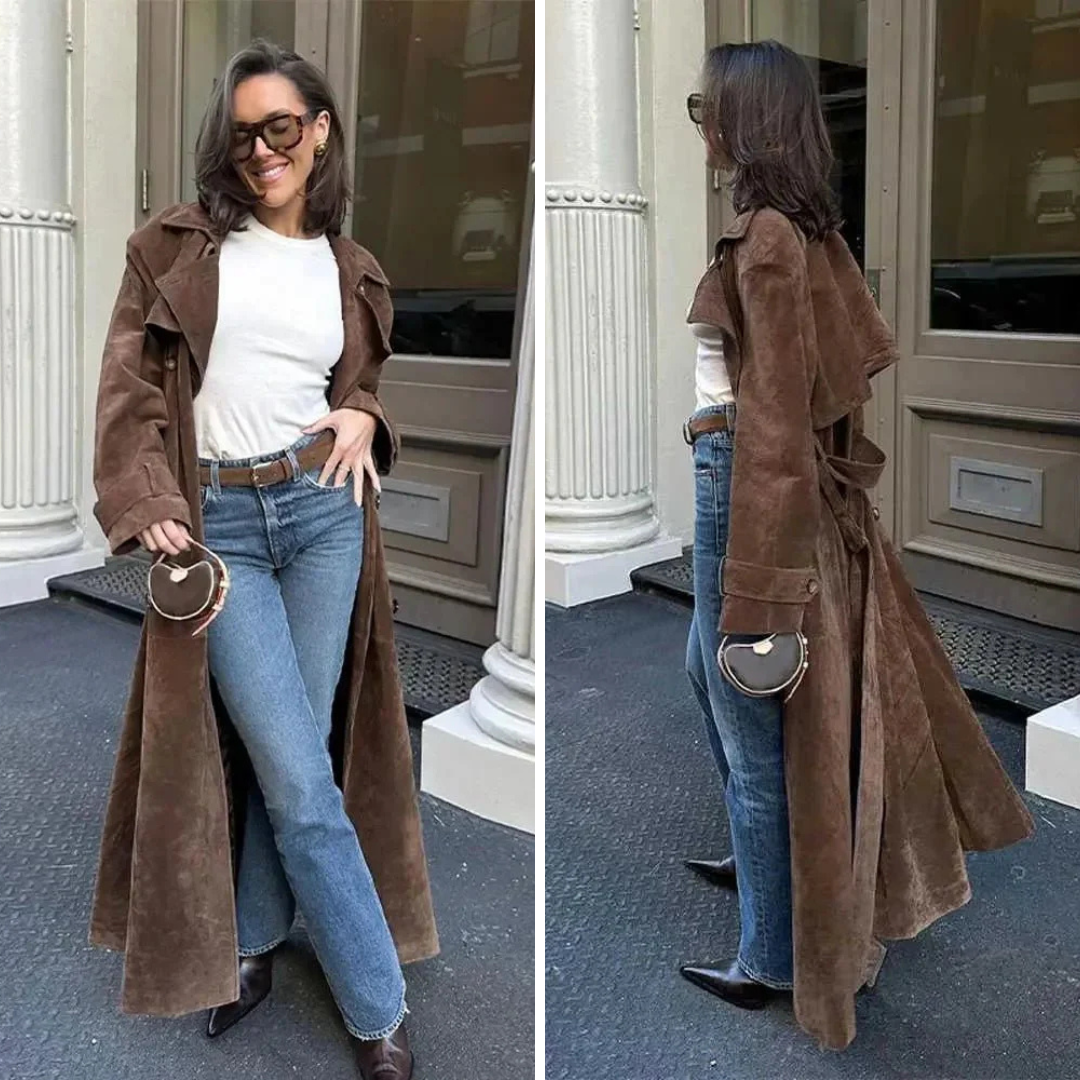 Eva | Gabardina Efecto Ante con Cinturón