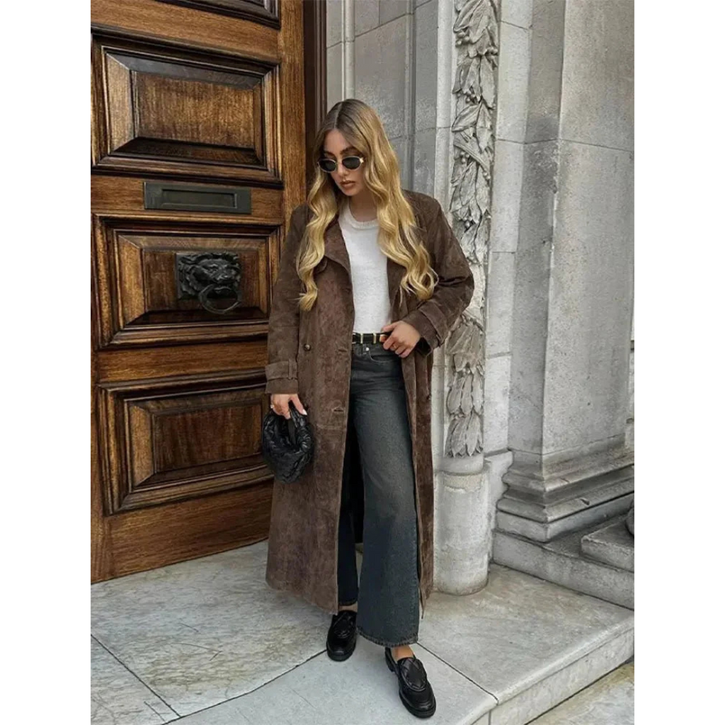 Eva | Gabardina Efecto Ante con Cinturón