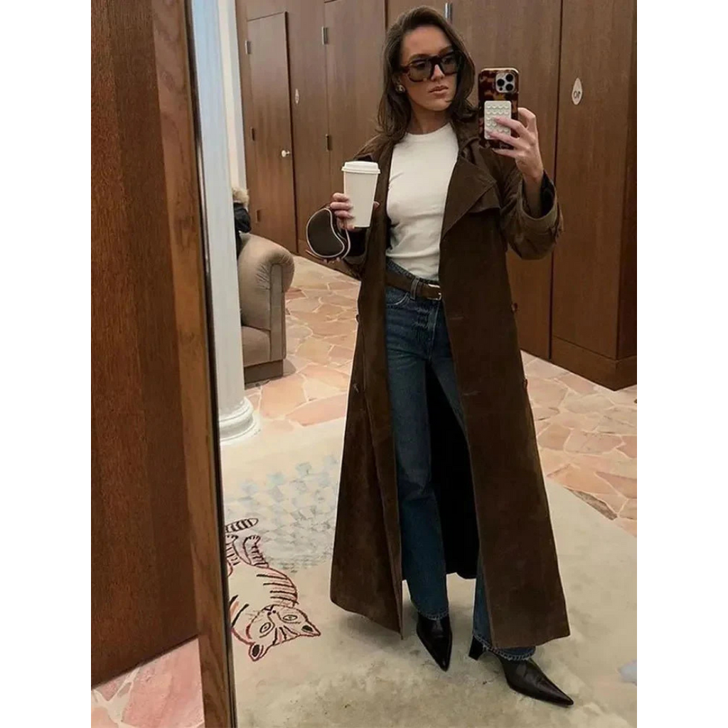 Eva | Gabardina Efecto Ante con Cinturón