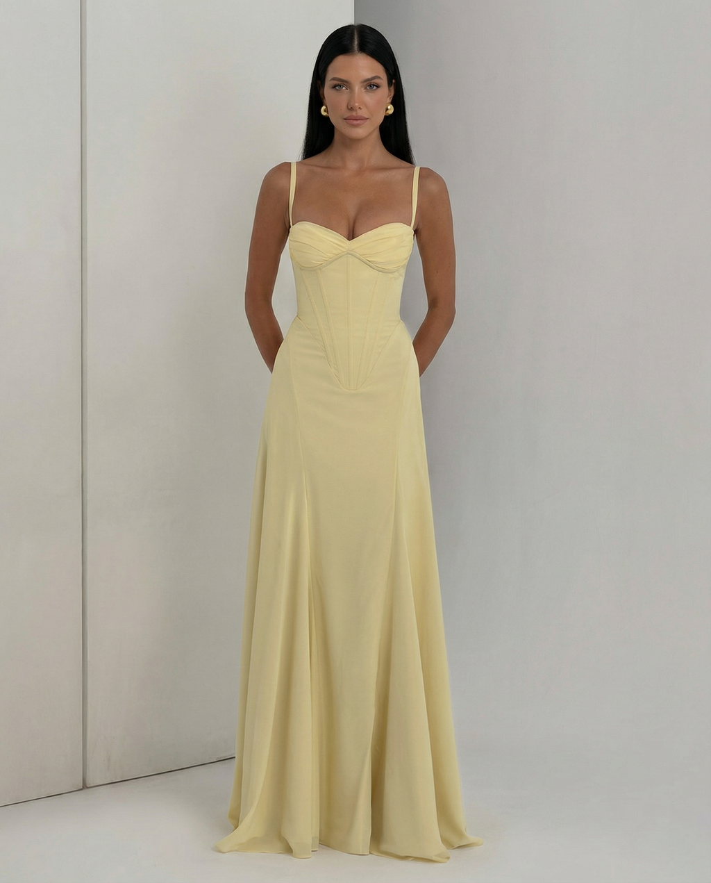 Maribel | Vestido Largo con Cuerpo Corsé