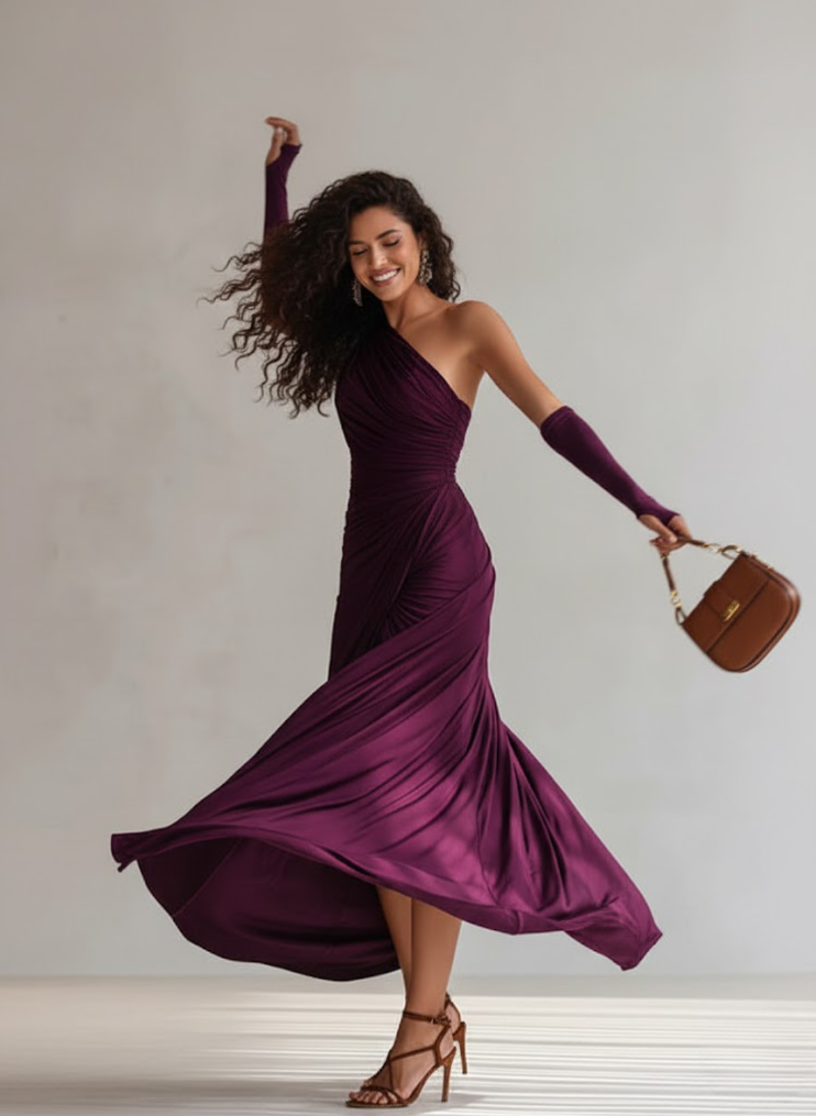 Isadora | Vestido Largo Drapeado de Un Hombro