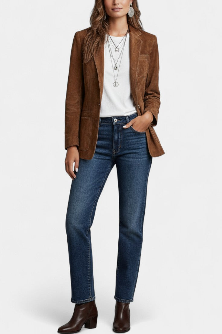 Tania | Chaqueta Vintage Efecto Ante con Pespuntes