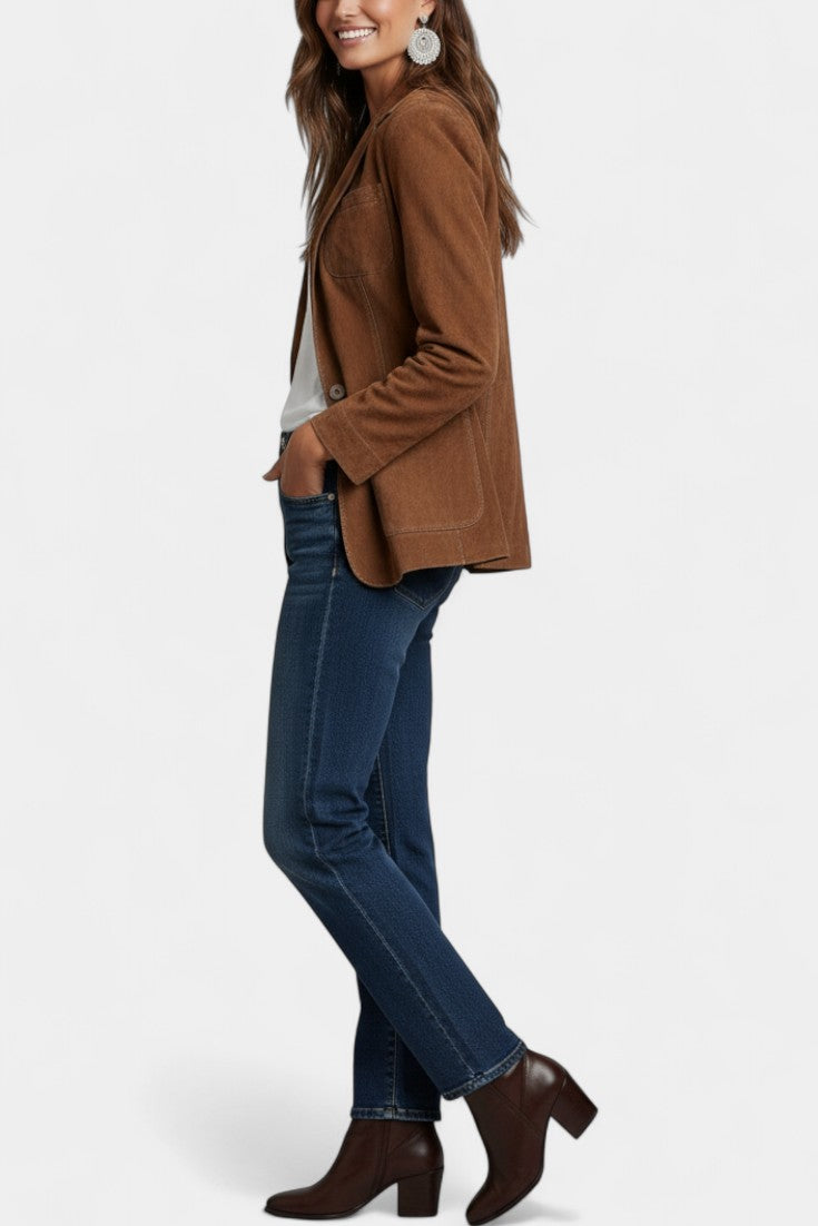 Tania | Chaqueta Vintage Efecto Ante con Pespuntes