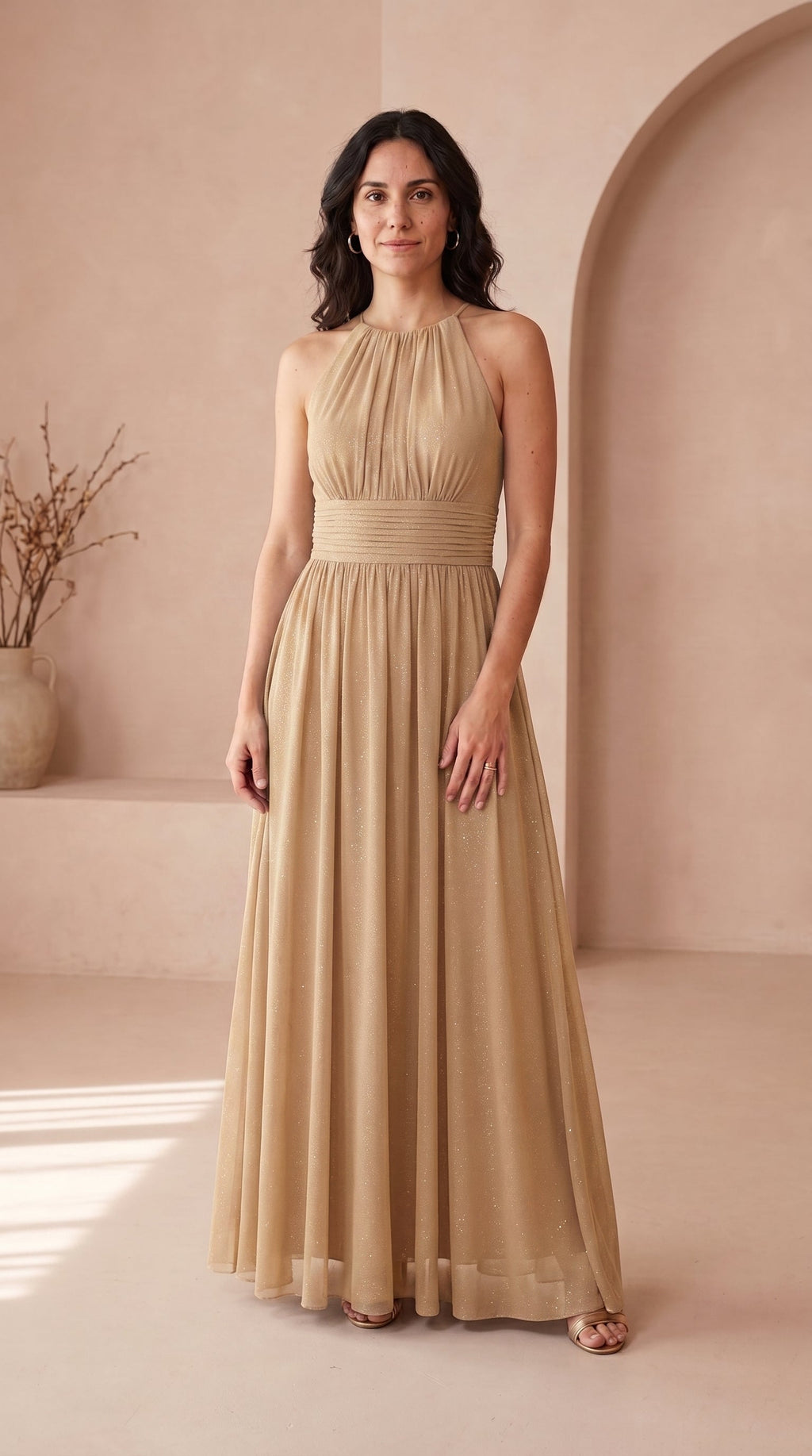 Nerea | Vestido Largo Brillante con Cuello Halter