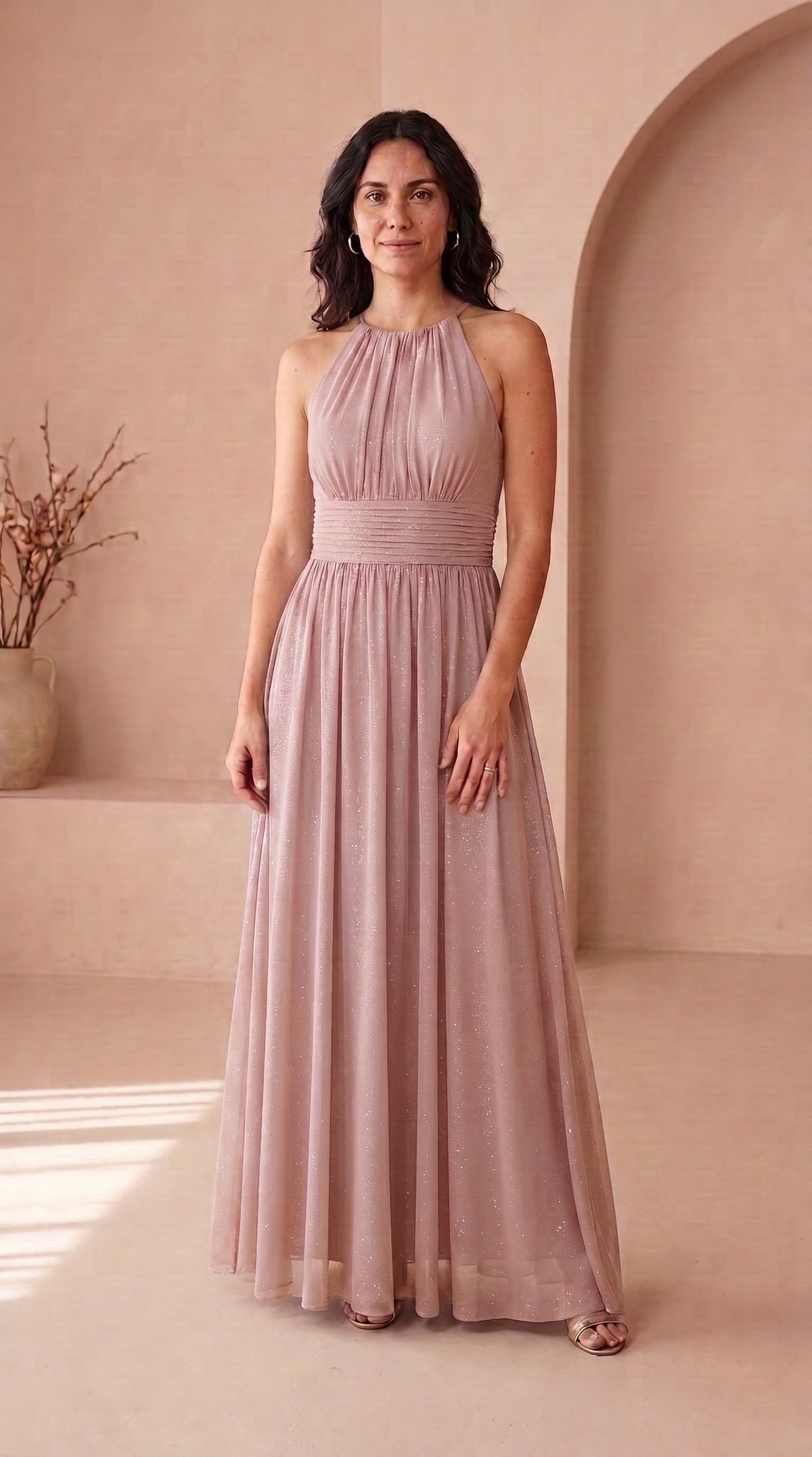 Nerea | Vestido Largo Brillante con Cuello Halter