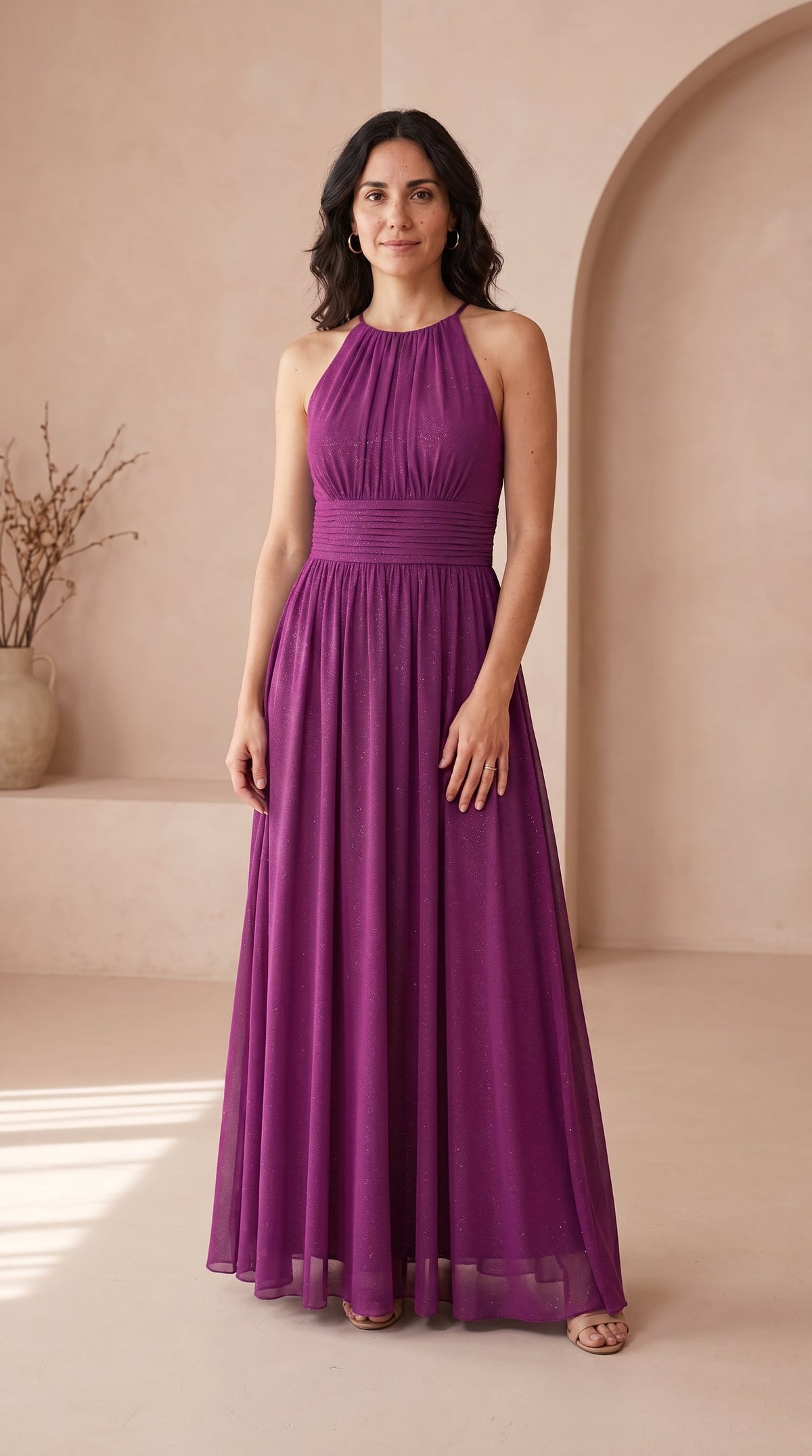 Nerea | Vestido Largo Brillante con Cuello Halter
