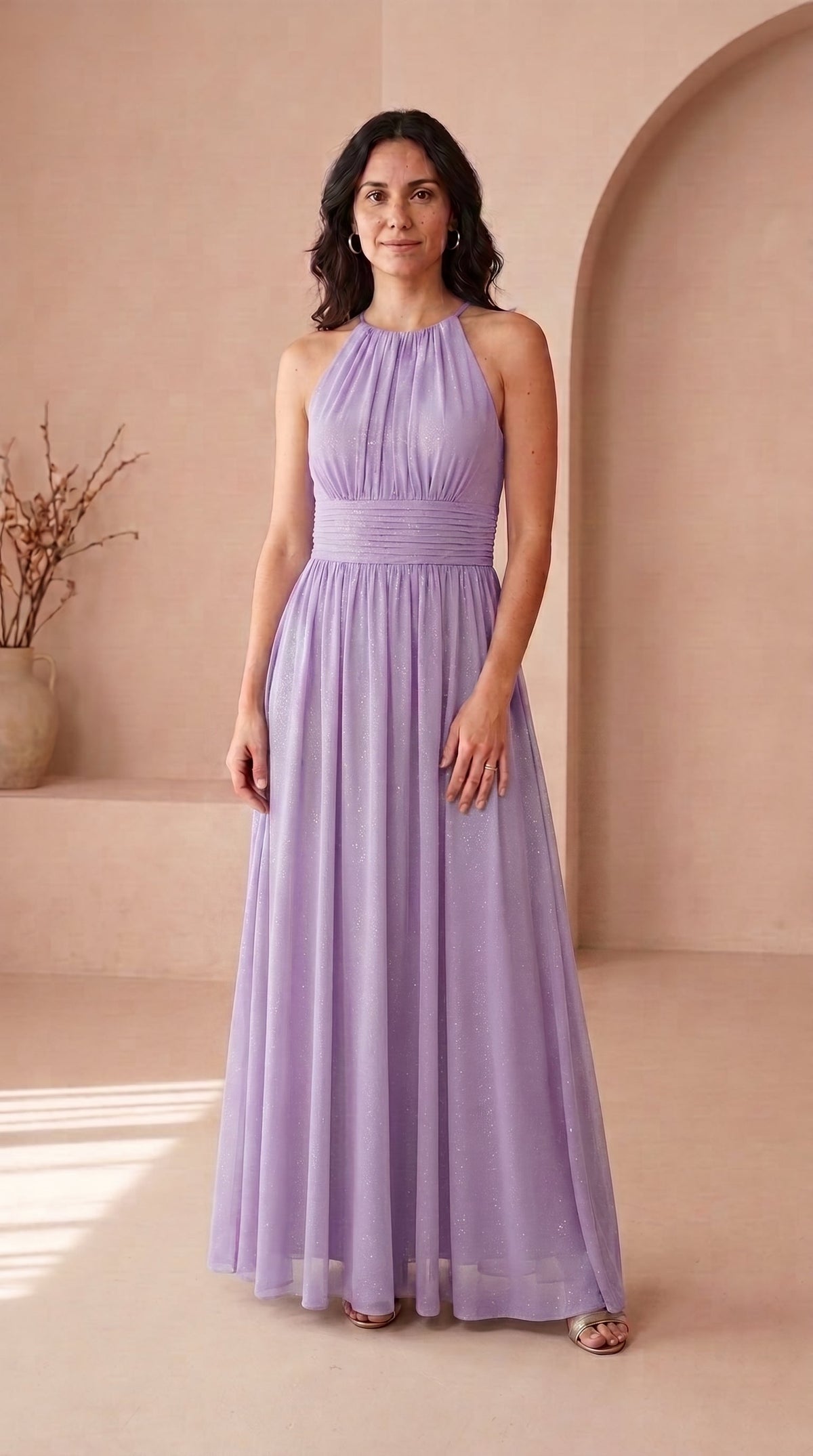 Nerea | Vestido Largo Brillante con Cuello Halter
