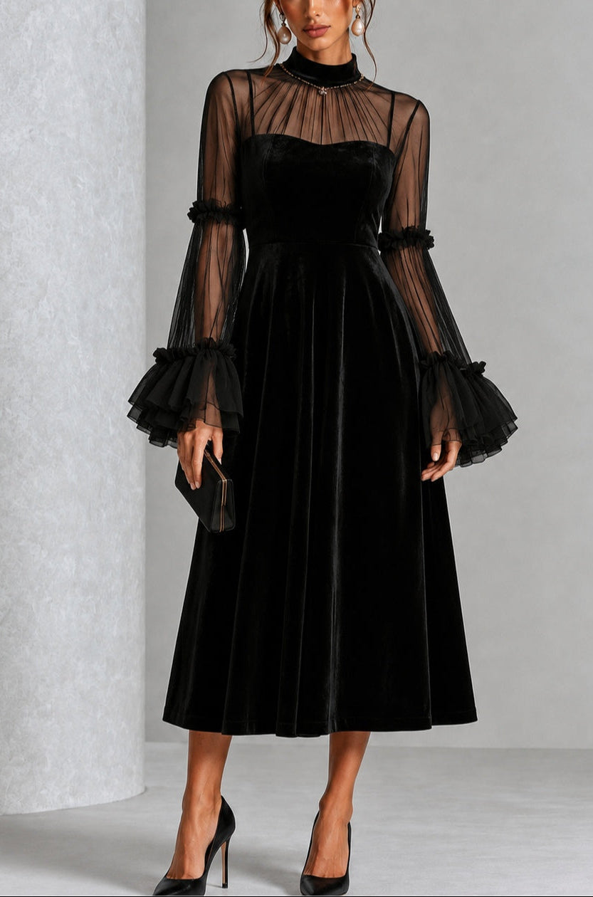 Eleonora | Vestido Midi Plisado de Terciopelo