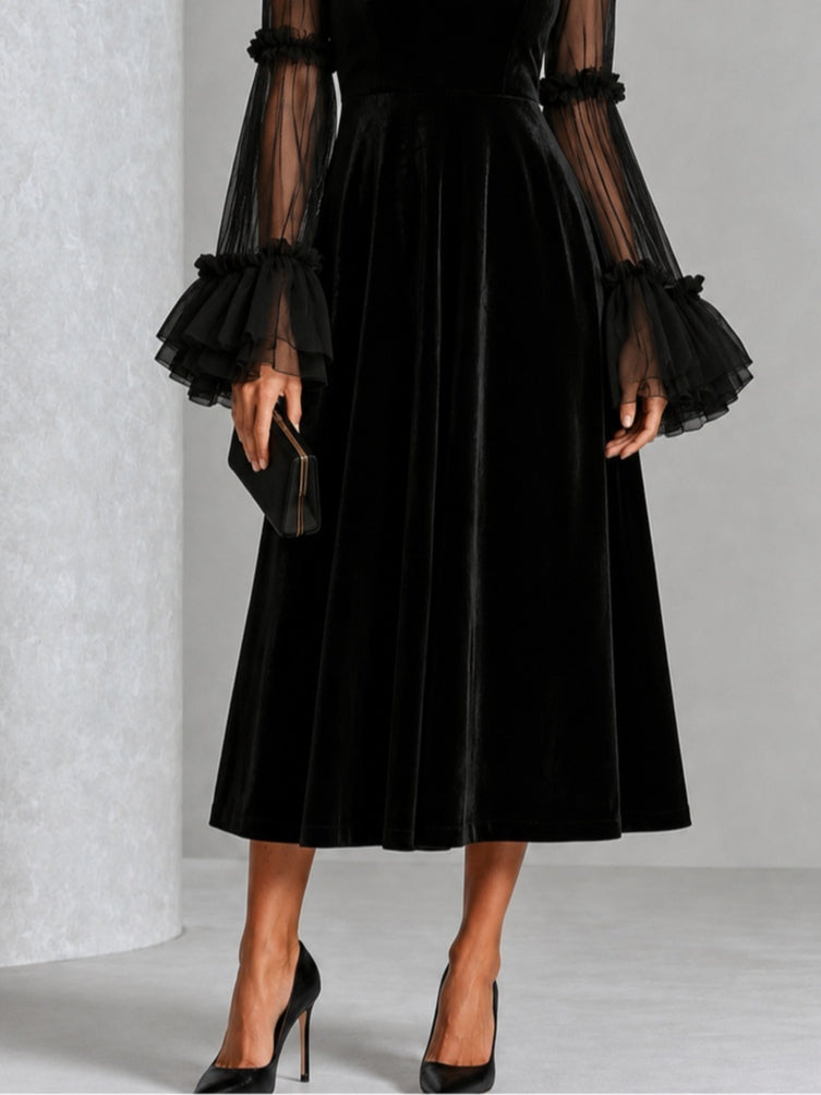 Eleonora | Vestido Midi Plisado de Terciopelo