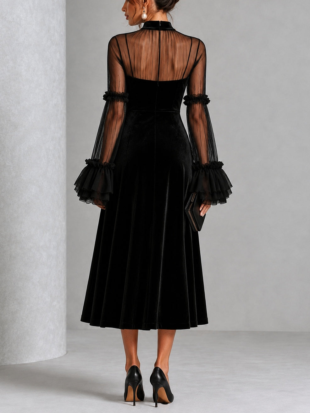 Eleonora | Vestido Midi Plisado de Terciopelo