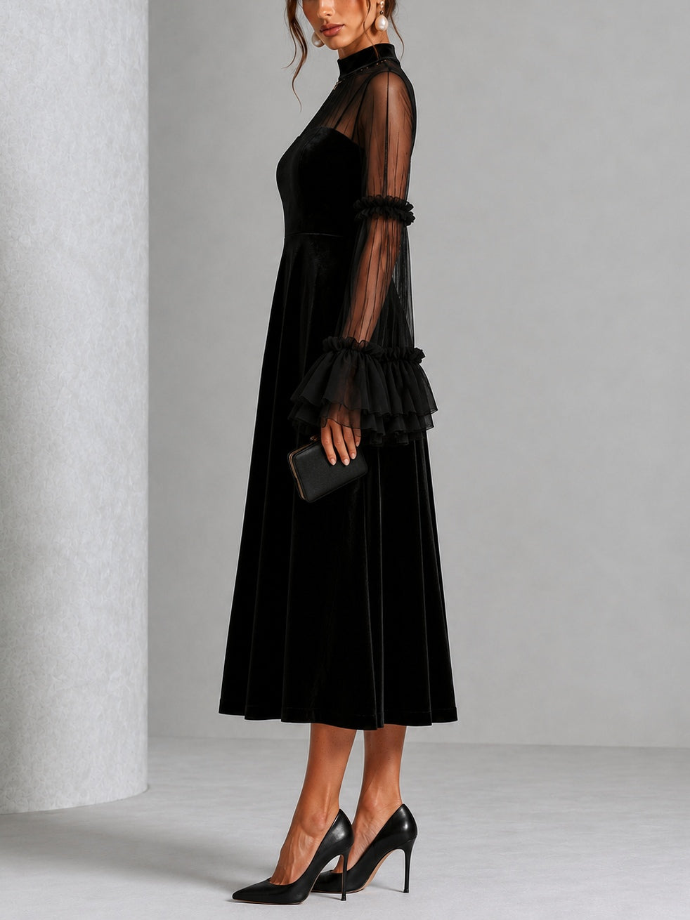 Eleonora | Vestido Midi Plisado de Terciopelo