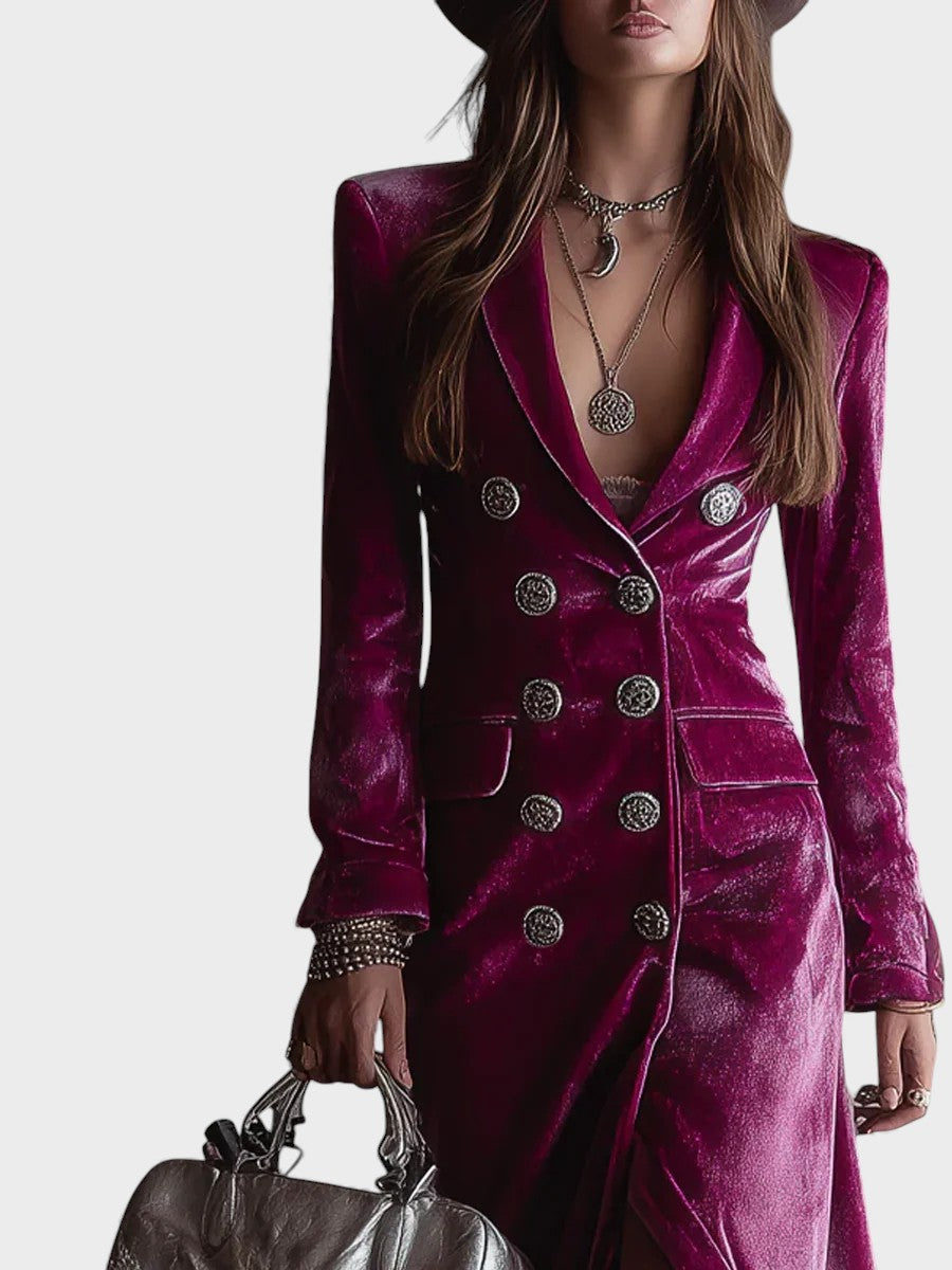Aitana | Vestido Blazer Largo de Terciopelo