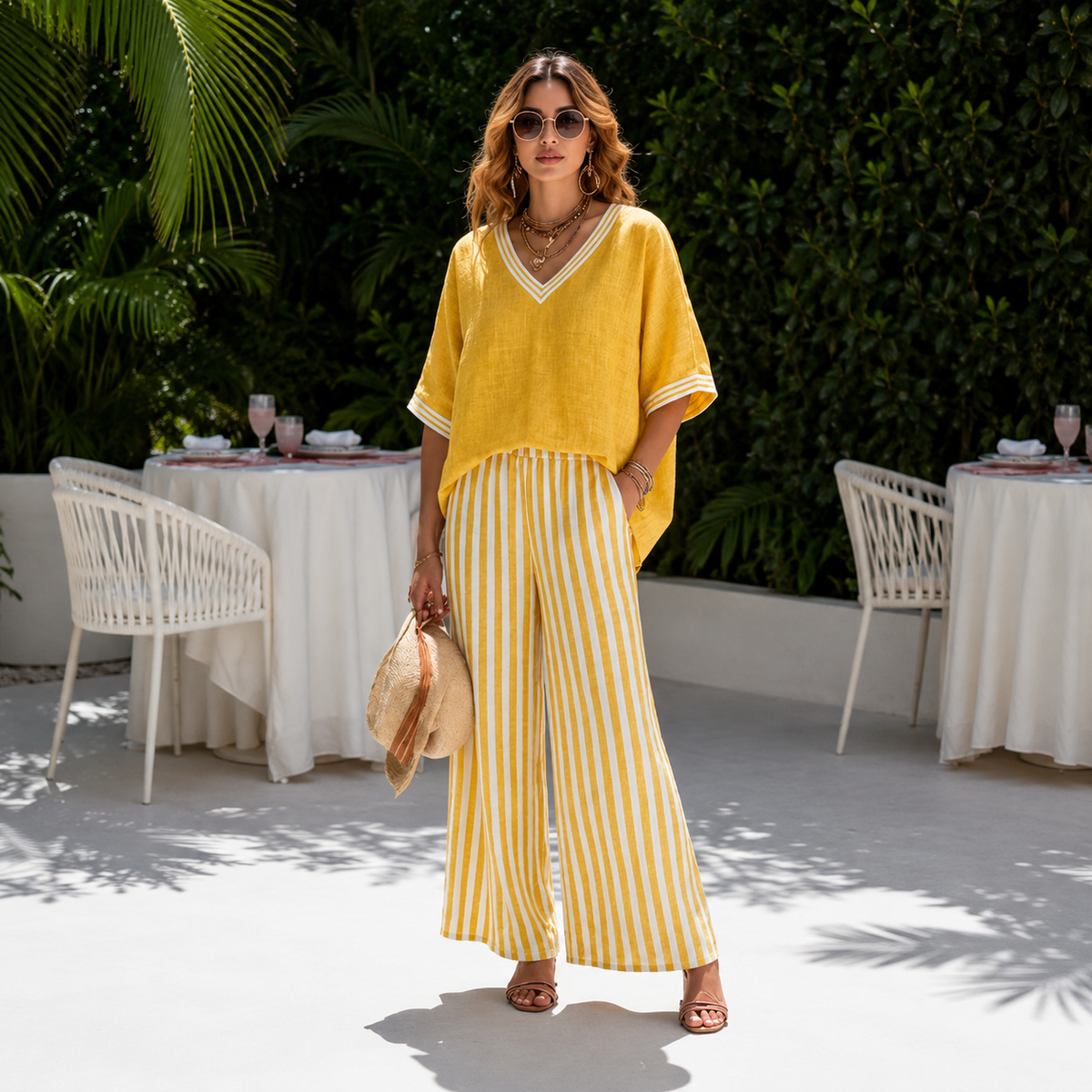 Carlota | Conjunto de Top y Pantalón Ancho de Rayas