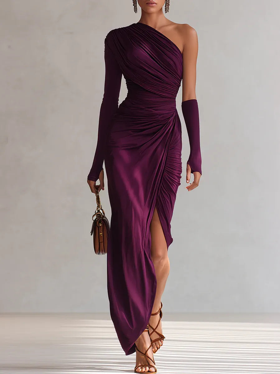 Isadora | Vestido Largo Drapeado de Un Hombro