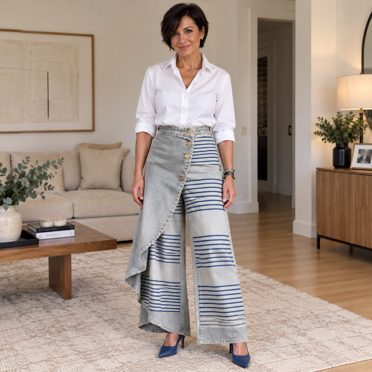 Mireia | Pantalón Ancho Efecto Denim Asimétrico