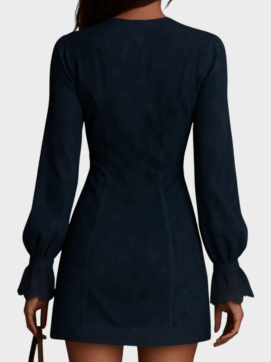 Celeste | Vestido Corto Efecto Ante con Encaje