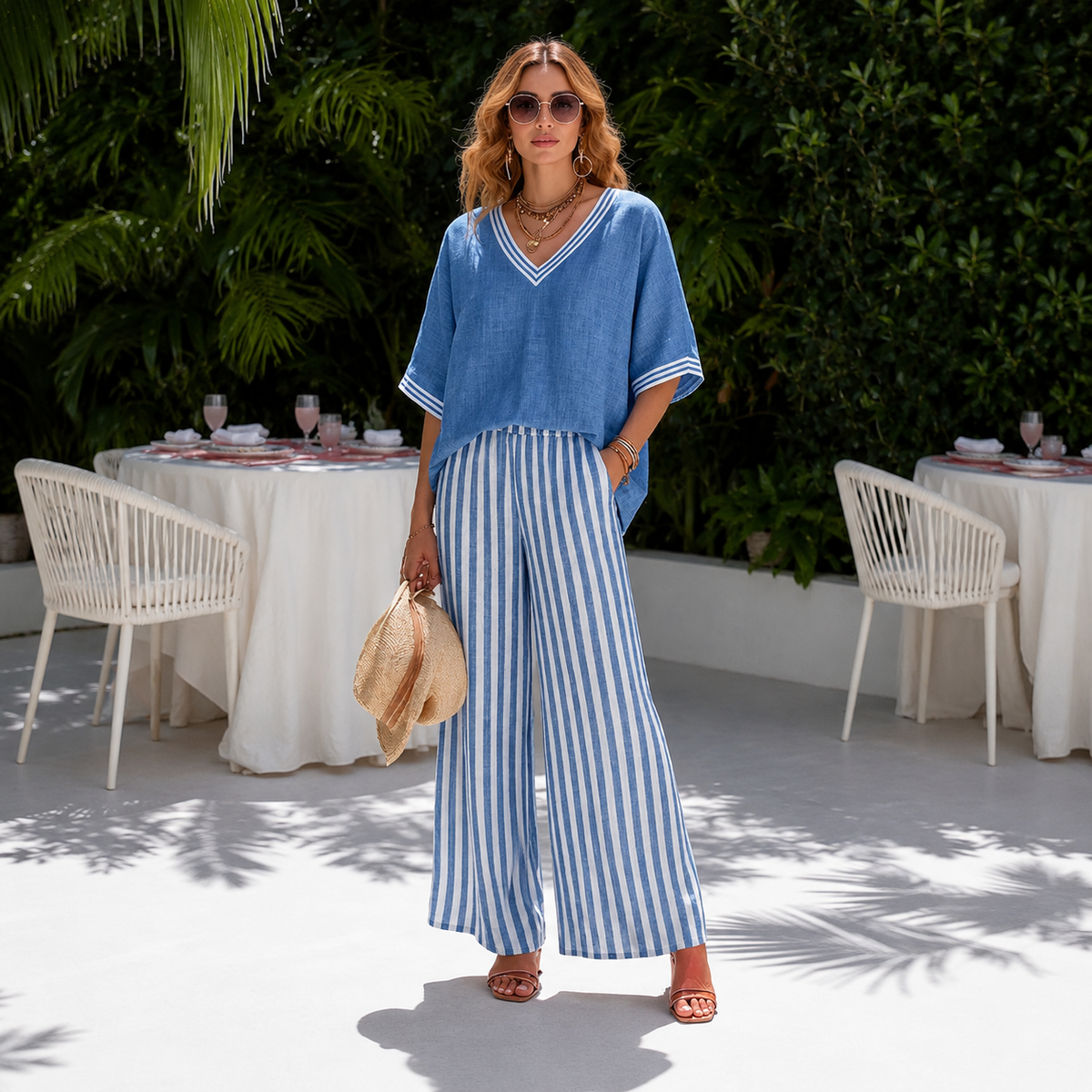 Carlota | Conjunto de Top y Pantalón Ancho de Rayas