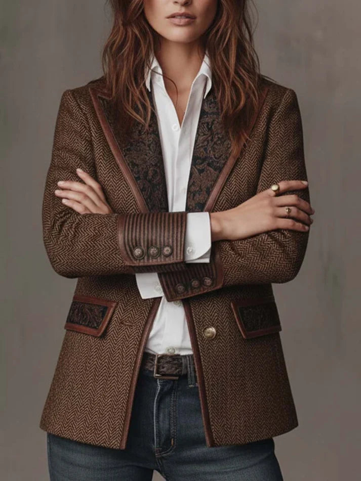 Consuelo | Blazer de Espiga con Detalles Estampados