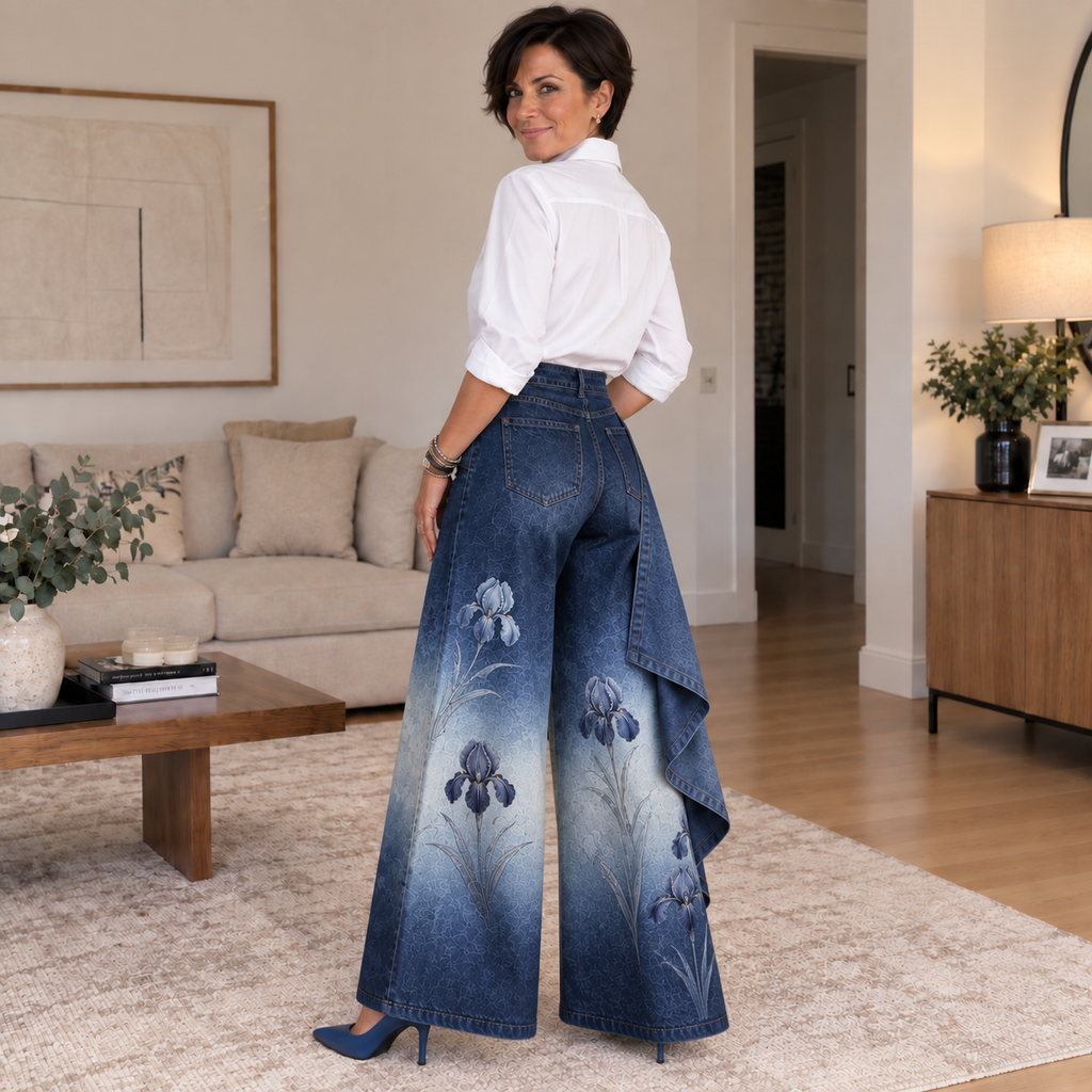 Mireia | Pantalón Ancho Efecto Denim Asimétrico