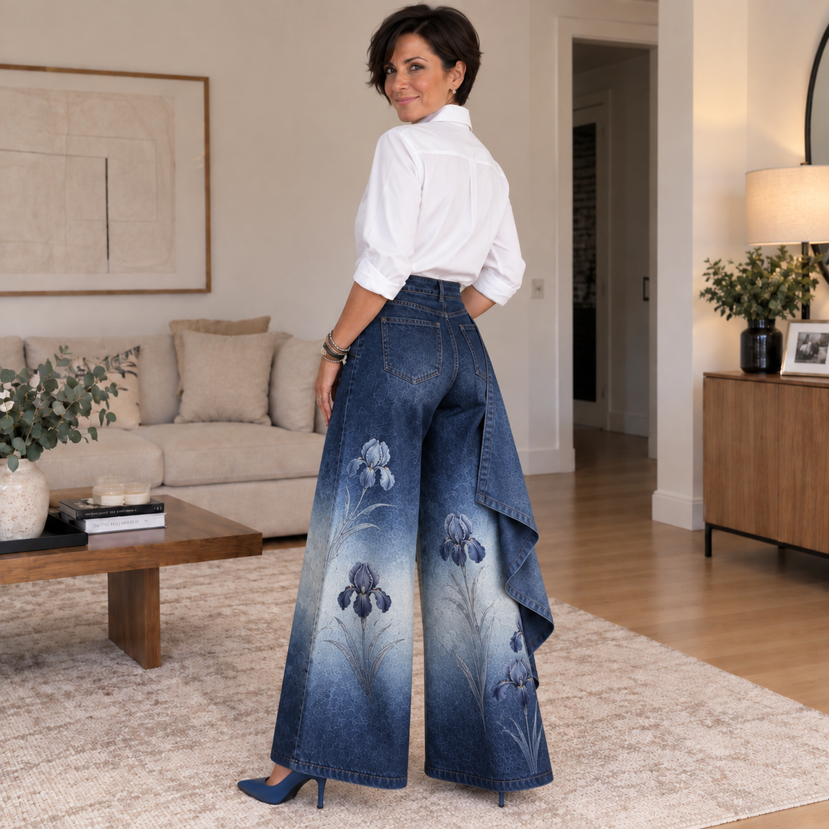 Mireia | Pantalón Ancho Efecto Denim Asimétrico
