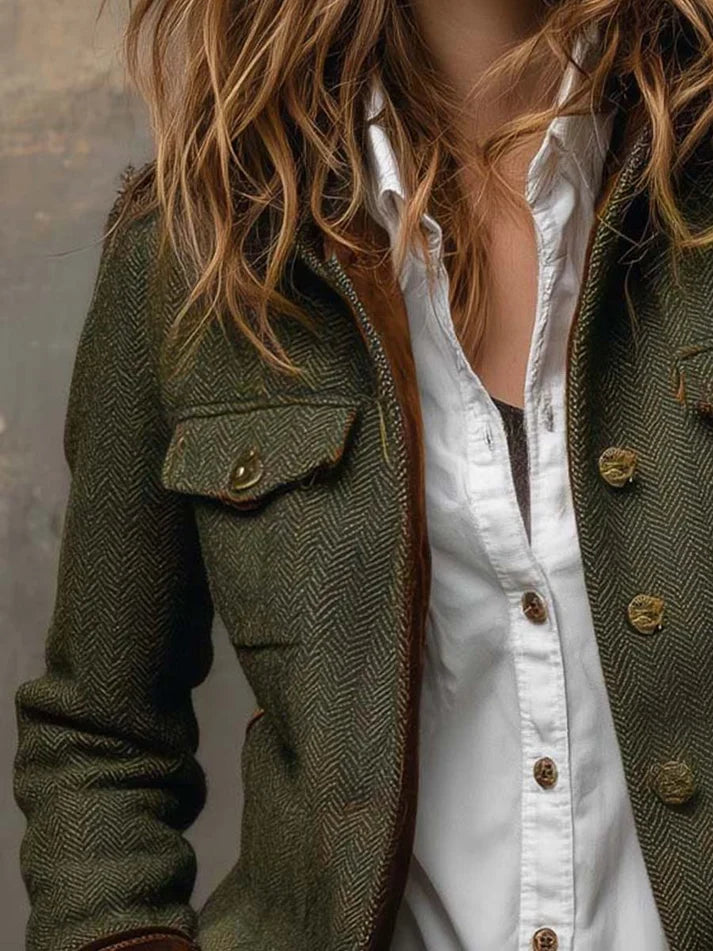 Fátima | Blazer Verde Oliva con Ribetes en Contraste