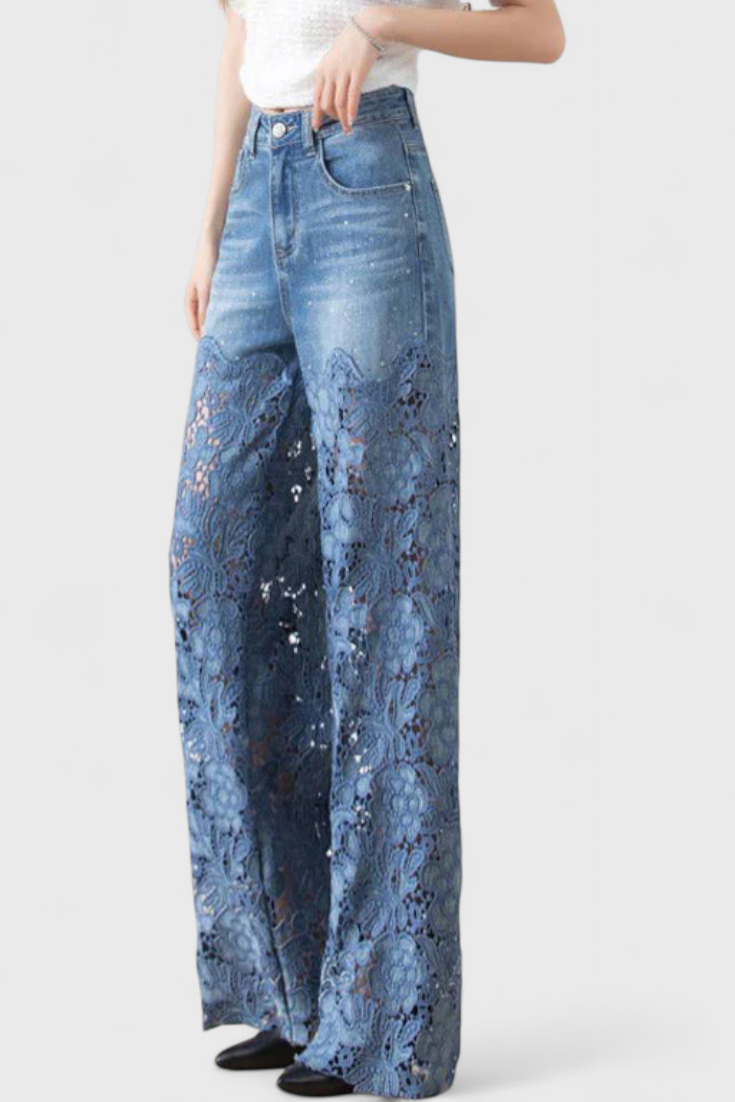 Jazmín | Pantalón Palazzo Vaquero con Encaje