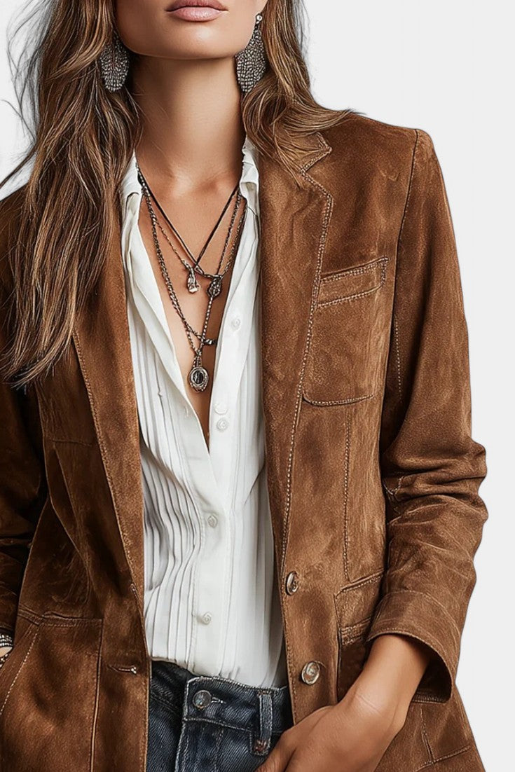Tania | Chaqueta Vintage Efecto Ante con Pespuntes