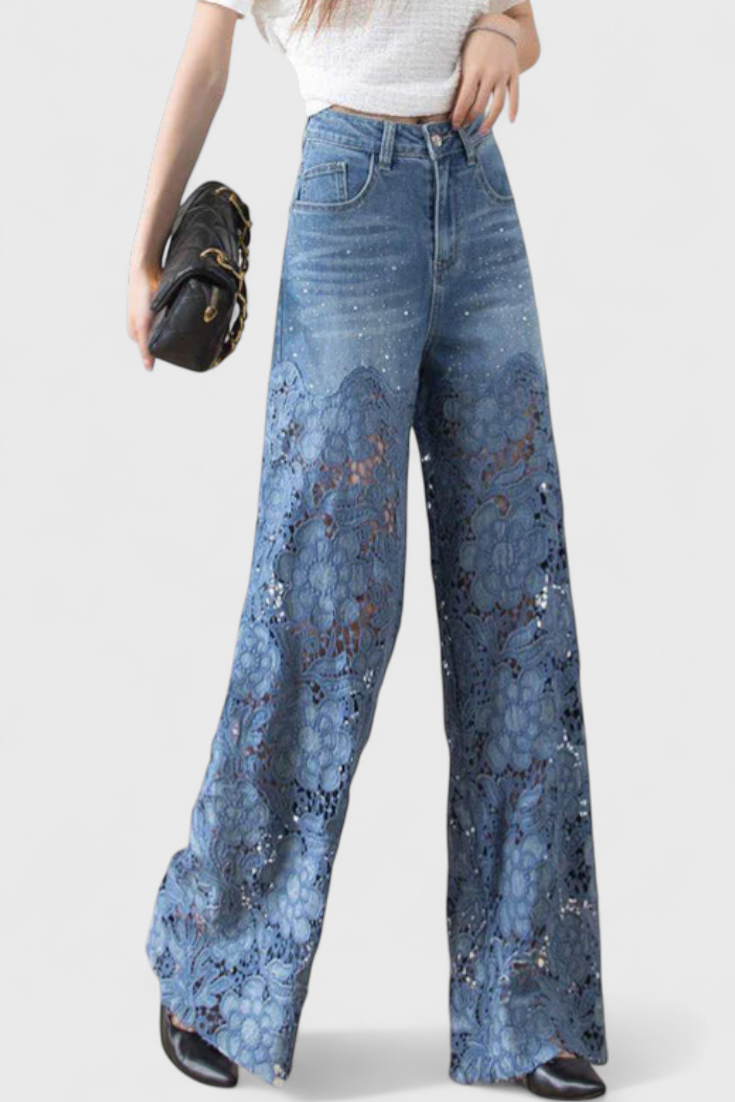 Jazmín | Pantalón Palazzo Vaquero con Encaje