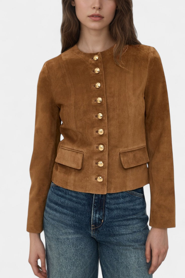 Sasha | Chaqueta Cruzada Efecto Ante