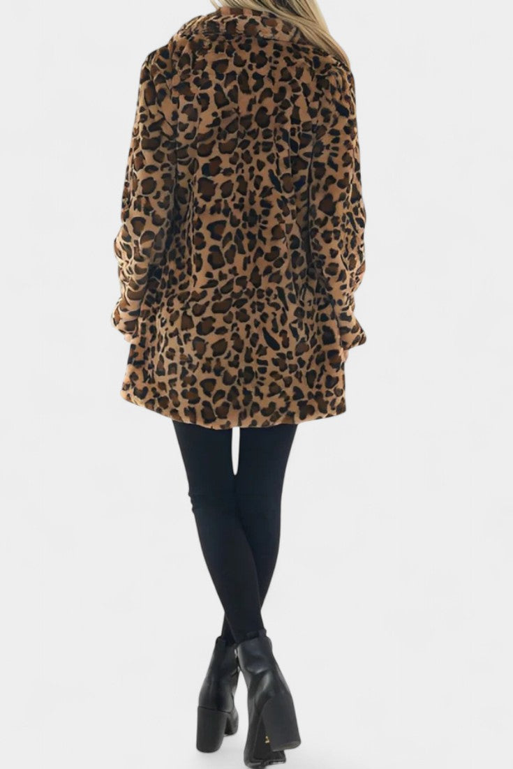 Enya | Abrigo Largo de Pelo Sintético Leopardo